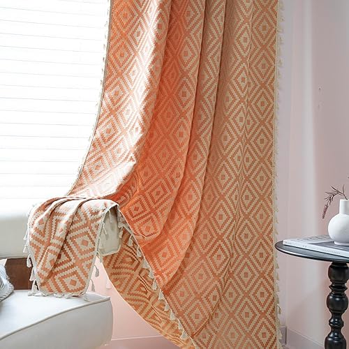 Miniatura 2 de Schweek Cortina bohemia naranja para dormitorio, sala de estar, 2 paneles de 84 pulgadas de largo, cortinas y cortinas con patrón geométrico,