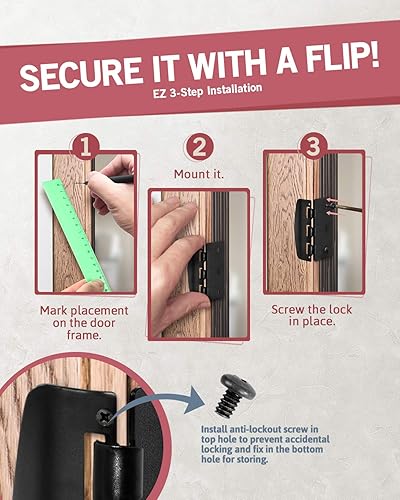 Miniatura 4 de Jack N' Drill - Cerradura de puerta de acción abatible (paquete de 6) - Cerraduras reversibles de privacidad con tornillo antibloqueo para