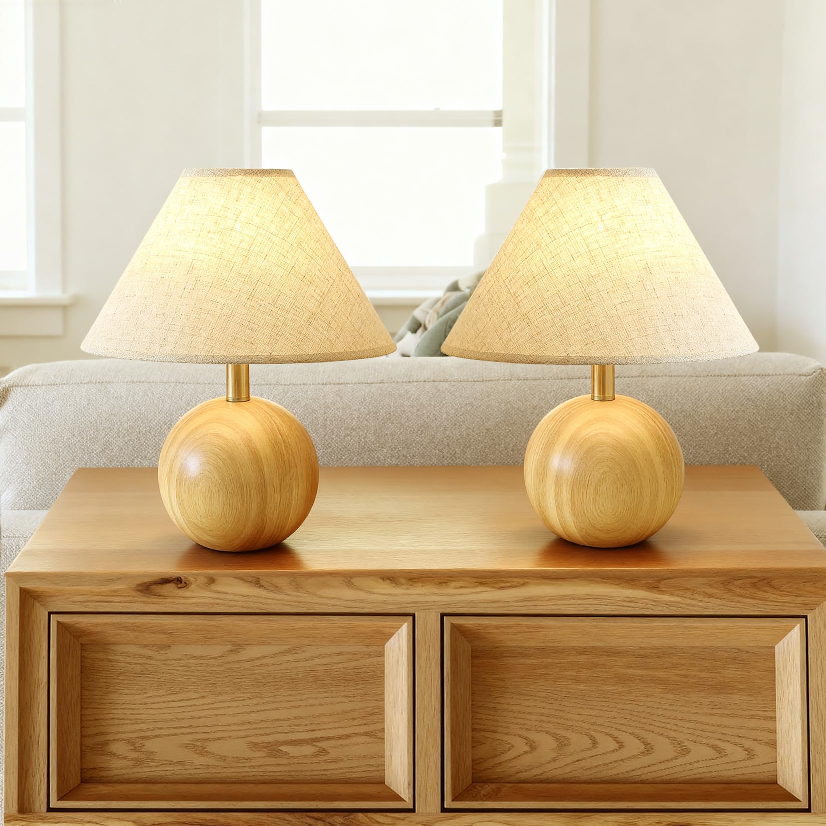 Tischlampe für Wohnzimmer, Holzsockel, Flachsstoff, Schreibtischlampe für Schlafzimmer, kleine Dekoration, Nachttischlampen für Nachttische, LED-Lampe (nicht im Lieferumfang enthalten) (2