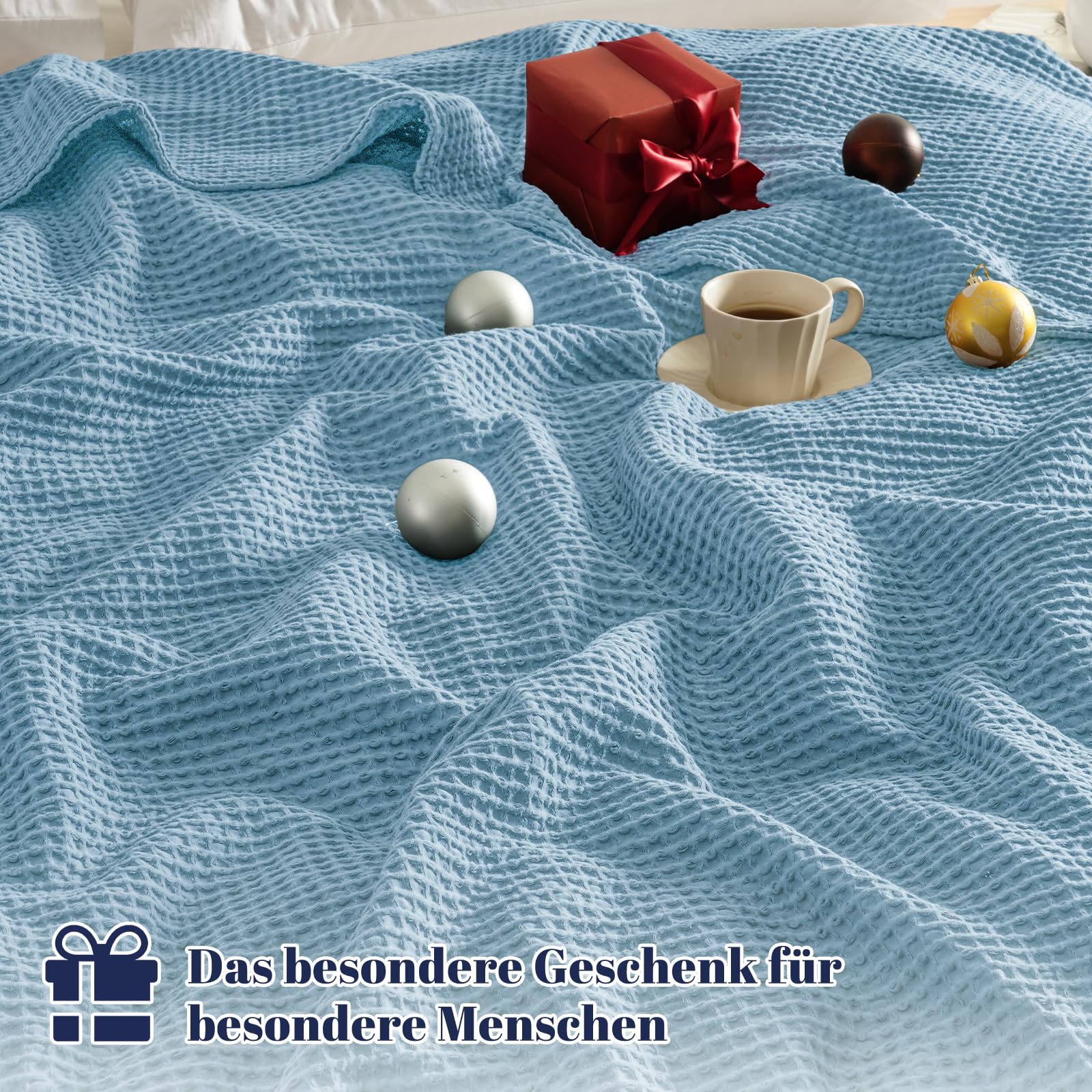 SETEX Wafelpiqué deken, veelzijdig inzetbaar, van 100% katoen, geschikt als sprei, zomerdeken, outdoordeken en meer, 150 x 200 cm, grijs