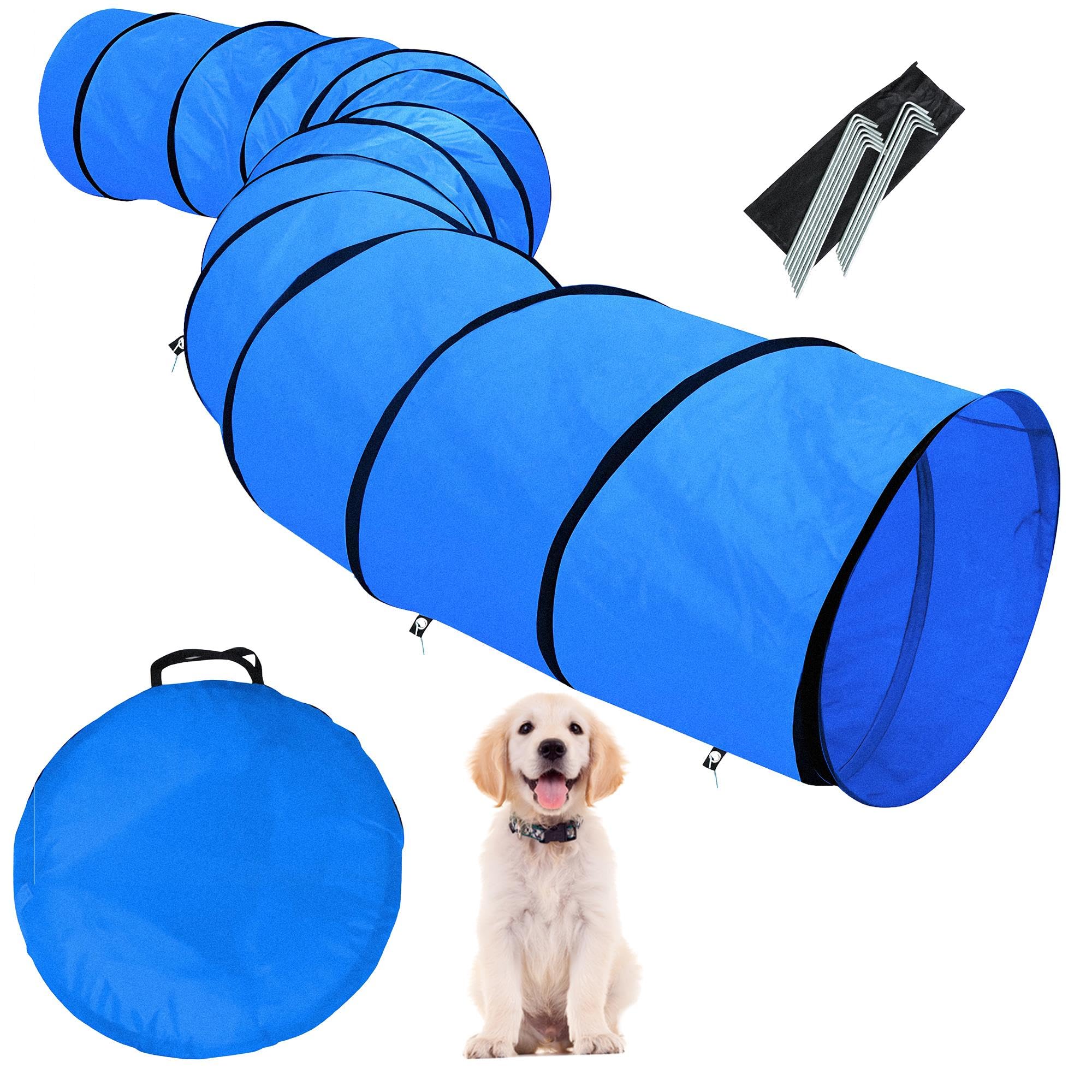 Yaheetech Tunnel per Cani Animali Domestici 546 x 50 cm Pieghevole da Gioco Agility Blu con Borsa da Trasporto Picchetti
