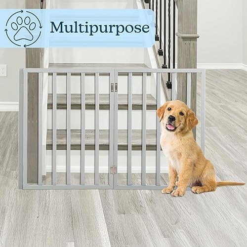 Miniatura 6 de PETMAKER 80-62875-G Puerta de madera para mascotas - Valla plegable de 3 paneles para interiores, diseño independiente y ligero para perros,