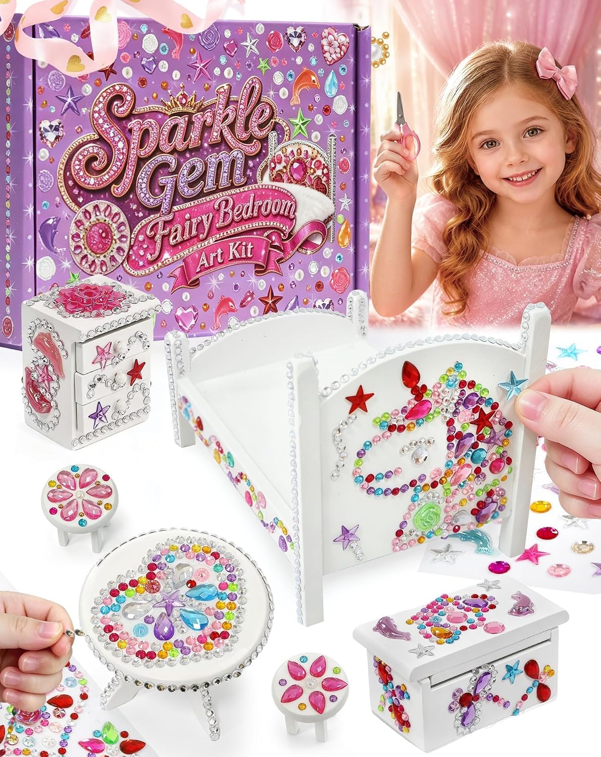 iland Gem Art for Kid Fairy Room Craft Kit Girls Birthday Gift Age 6-7 8-10