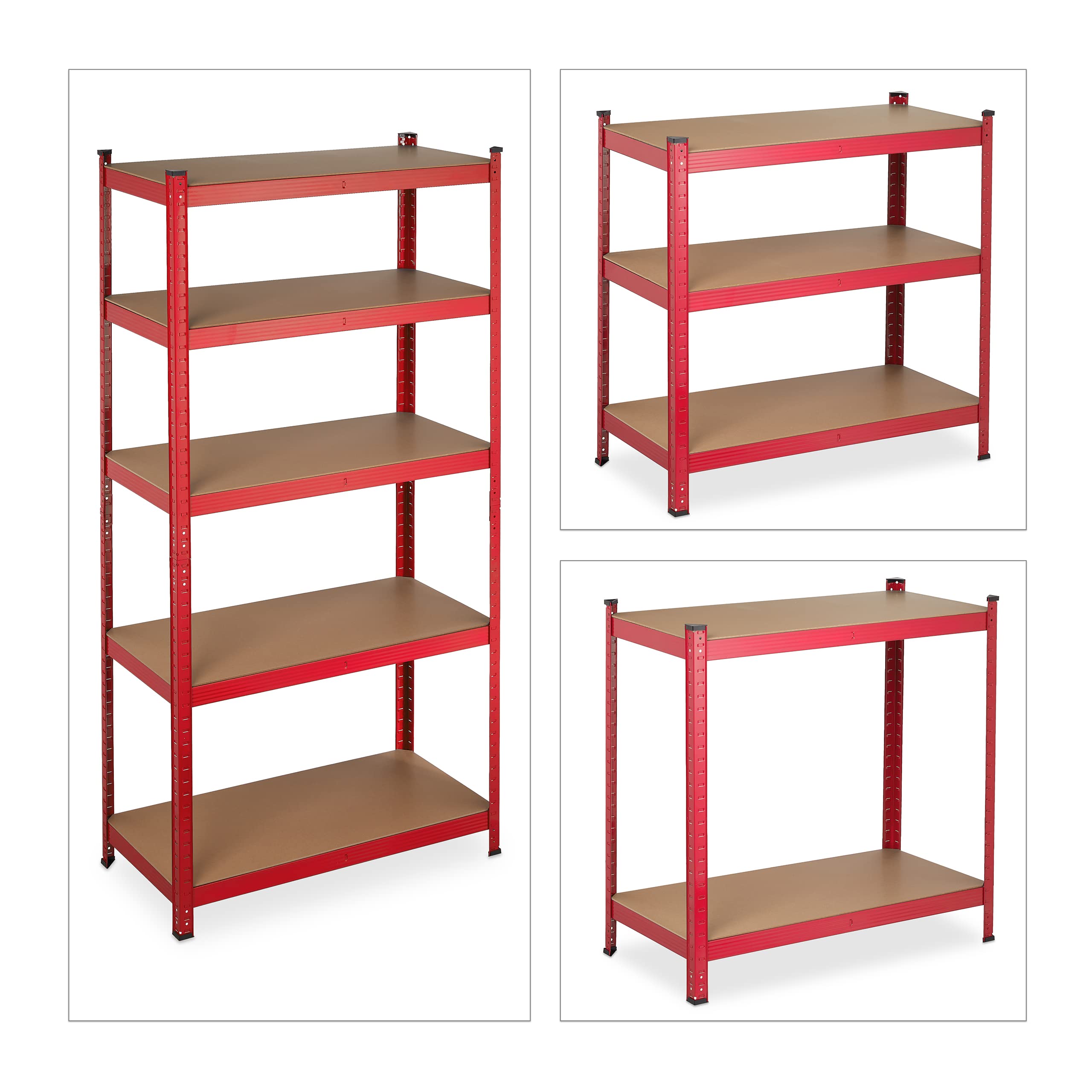 Relaxdays Scaffale in Metallo, Carichi Pesanti, 5 Ripiani, Portata 875 kg, HxLxP 180x90x45 cm, Garage e Officina, Rosso