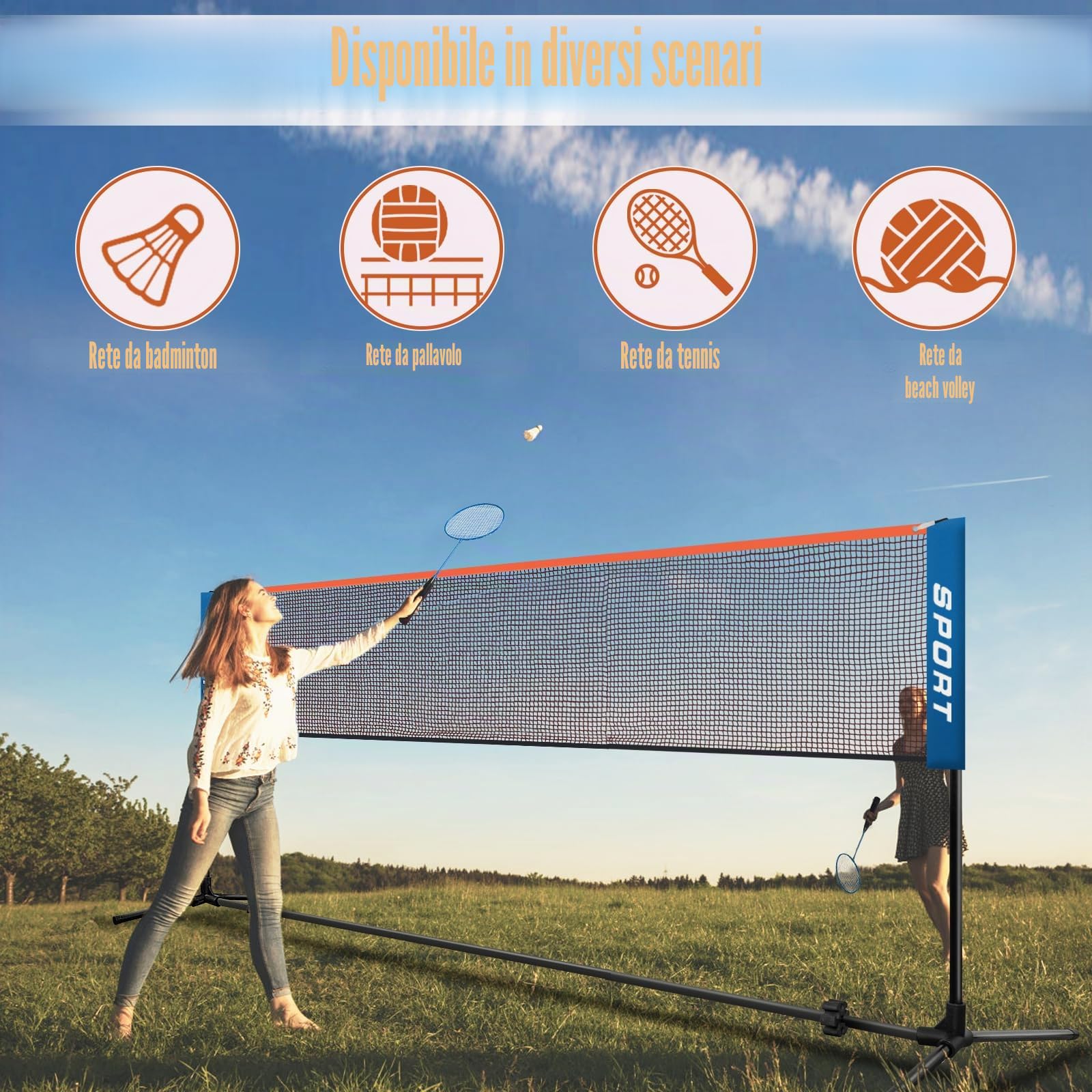 AKOZLIN Set di rete da badminton portatile, regolabile in altezza