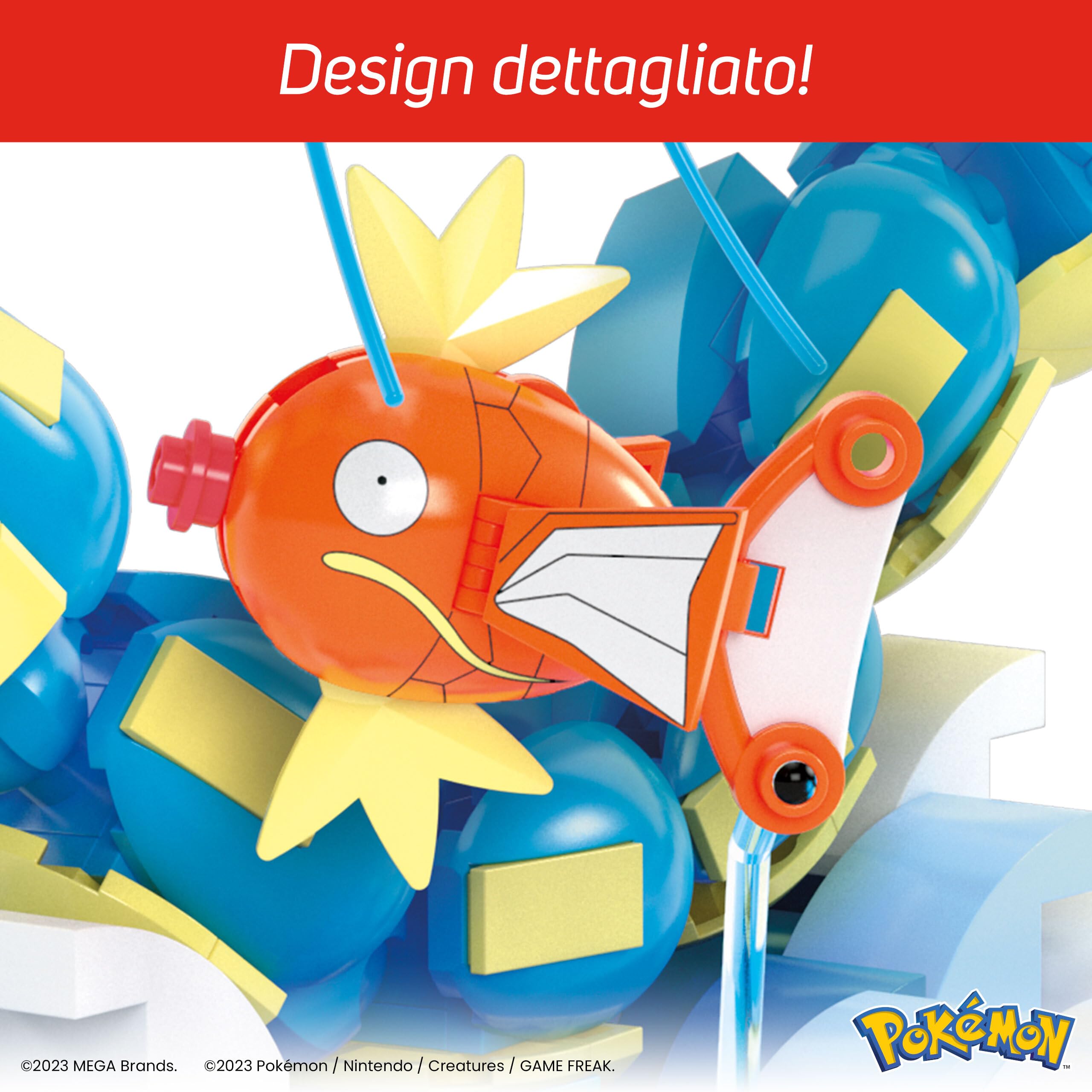 MEGA Pokémon - Set Evoluzione Magikarp, set da costruire con 411 pezzi, con personaggi Magikarp e Gyarados snodato e con 12 punti di connessione, giocattolo per bambini, 8+ anni, HNT95