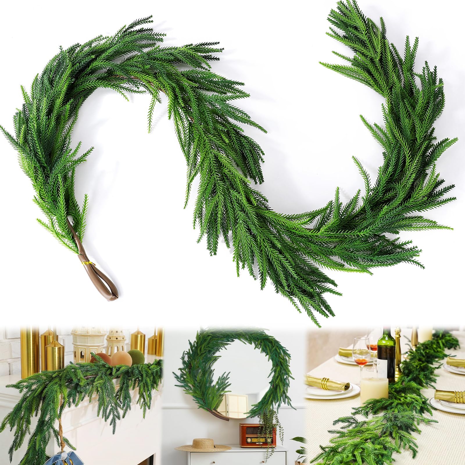 Kerstkrans Norfolk Pine Slinger 50 cm Hangende Kunststof Kerstkrans Deur Kunstmatige Groene Krans voor Binnen Buiten Vakantiedecoraties