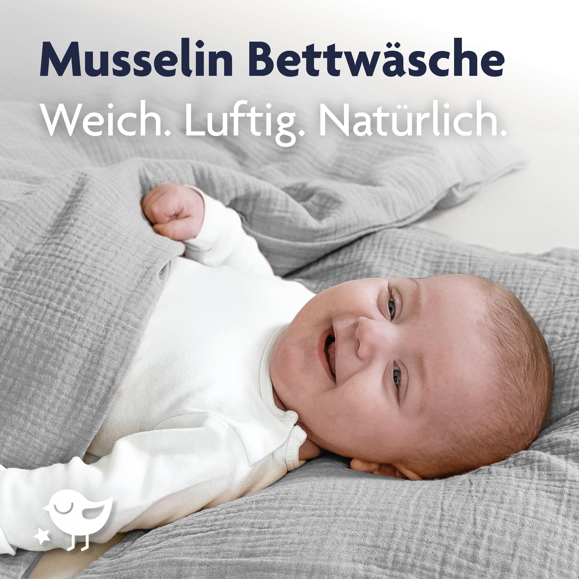 Julius Zöllner Muslin Children's Bed Linen 80 x 80 cm + 35 x 40 cm, 2-Piece Set Consisting of Duvet Cover and Pillowcase - Image 2