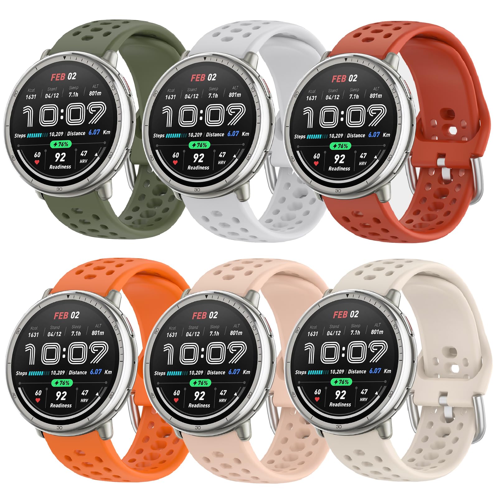 6 Piezas Correas Compatible con Amazfit Active 2/Active/Active 3 Premium/Garmin Vivoactive 5/Amazfit GTS/GTS 2/2 Mini,20mm Ajustable Silicona Correa de Repuesto para Smartwatch.
