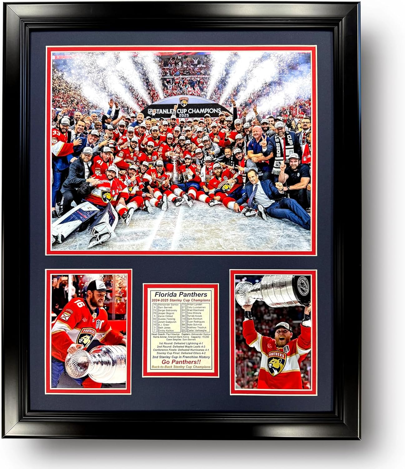 Florida Panthers 2024-2025 Stanley Cup NHL Champions | Collectible Ice Hockey Memorabilia | Framed Picture & Photo Collage Gift, Man Cave Wall Art, Home Decor (Posed on Ice, 12"x15")