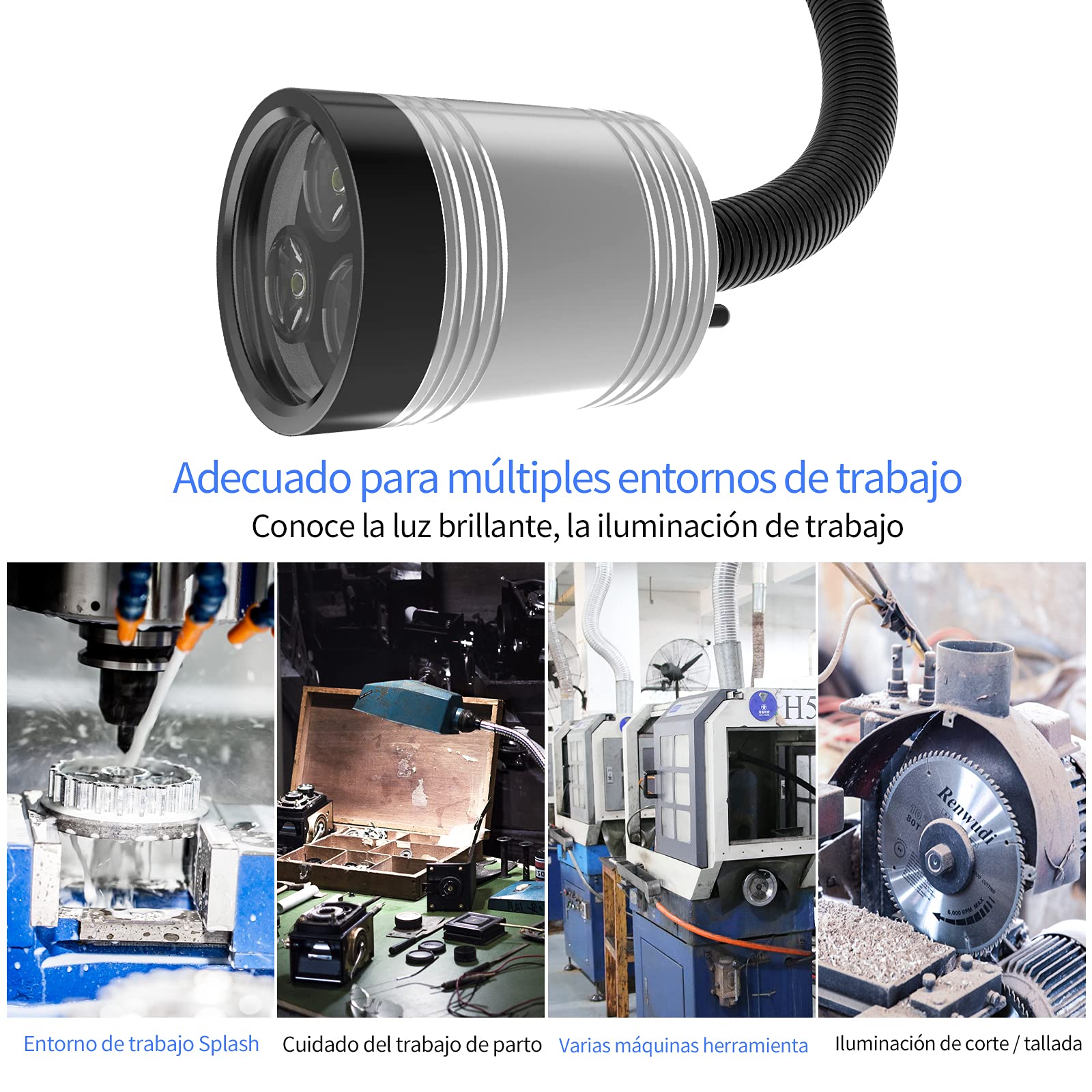 Lampada da lavoro a LED impermeabile IP66 con collo di cigno flessibile, 230 V, 900 lumen, attacco a 4 fori con vite a vite per macchine utensili industriali e banchi da lavoro
