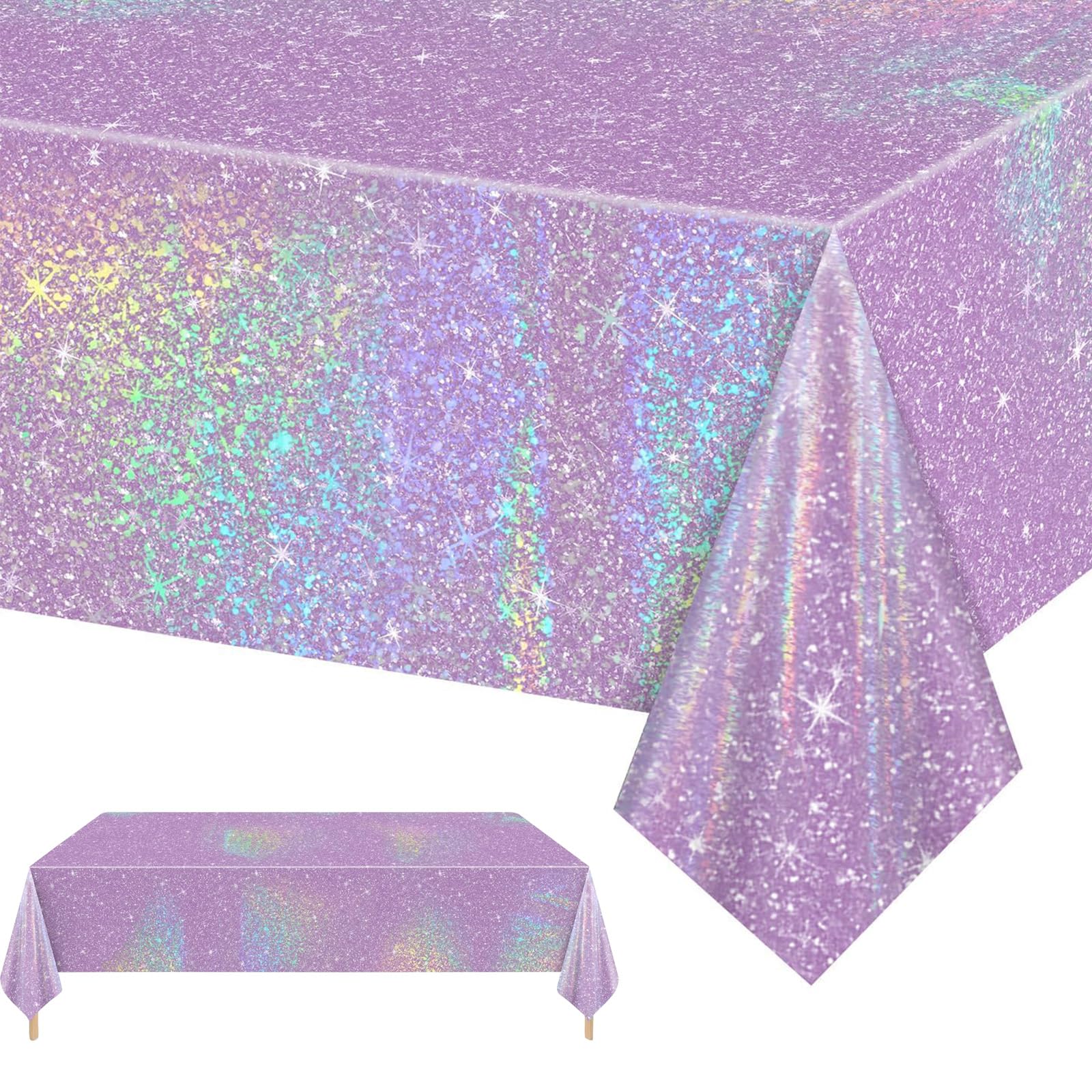 2Pcs Purple Party Plastic Table Cloth,137x274cm Shiny Glitter Purple Tablecloths for Girls Women, Rectangular Diamond Foil Dining TableCover for Baby Shower, Kpop Party,Wedding, Birthday Table Decor