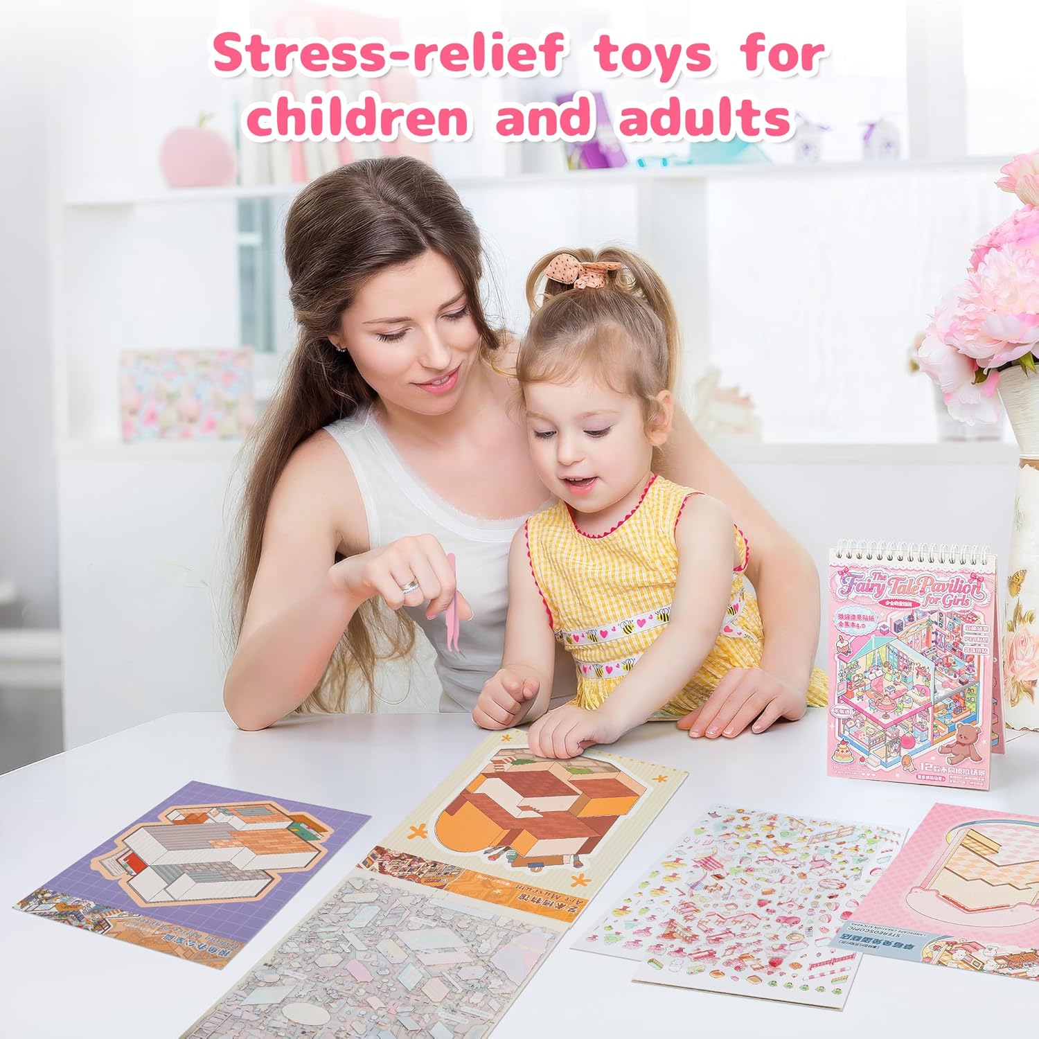 16 Set Mini 3D Room Scene Sticker Book for Adults and Kids (>6),DIY Activity Miniature Cute Japanese Asmr Scenic Therapy Collection Toy,Kawaii Cozy House Fragments Time Decorating Scenery Sticker Kit