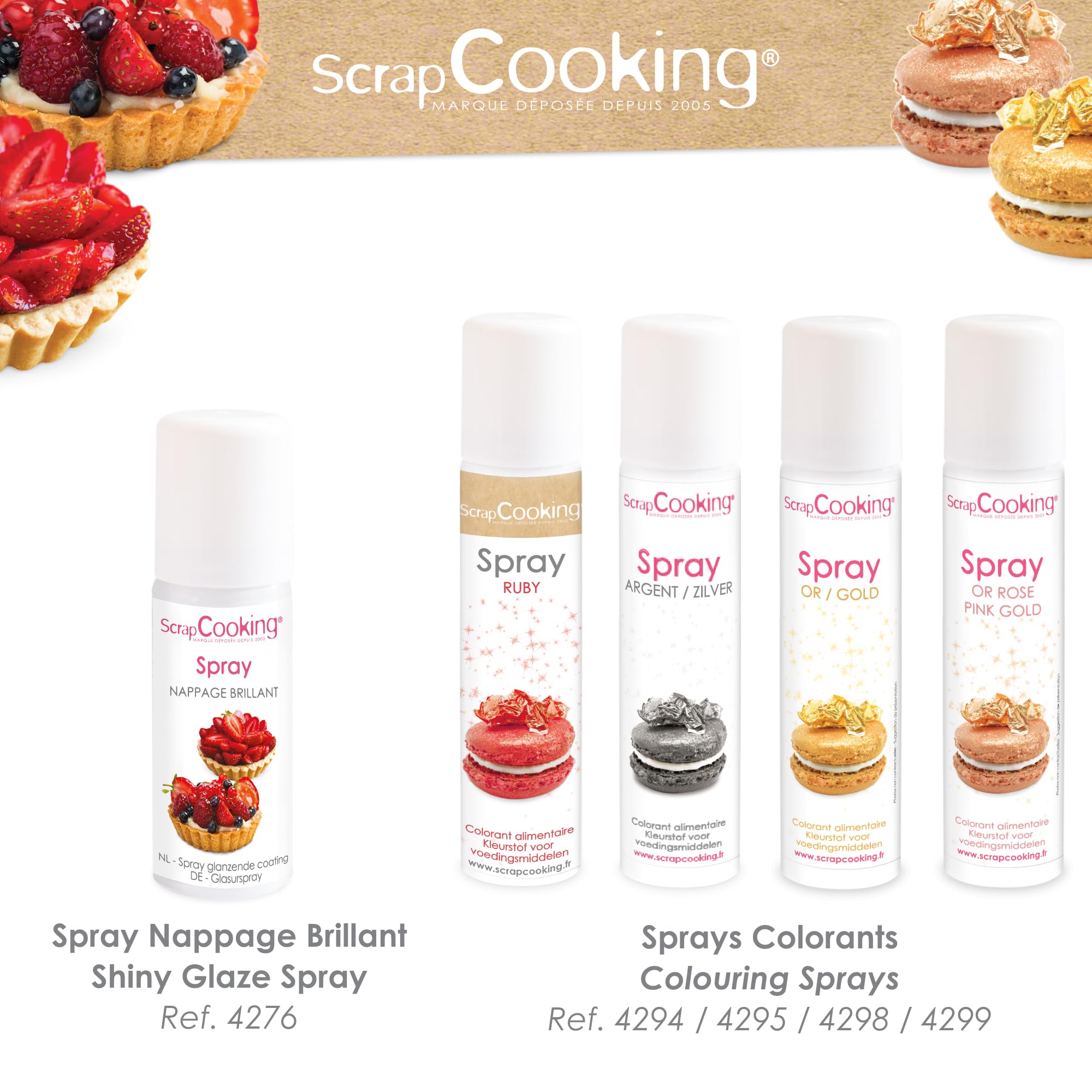 ScrapCooking - Spray Colorant de Surface Rubis 75 ml - Spray Alimentaire Rose Irisé pour faire Briller vos Pâtisseries, Biscuits, Macarons, Pâtes à Sucre, Gâteaux, Bûches - 4294