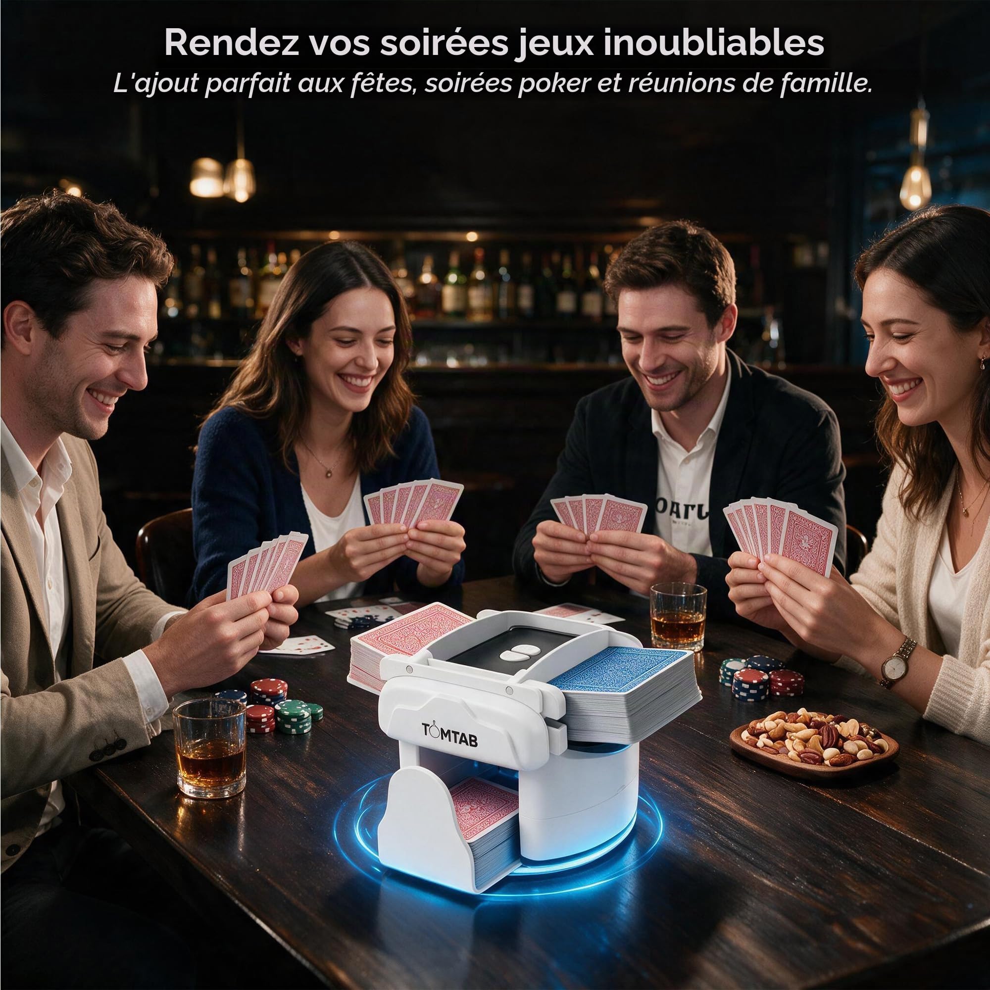 TOMTAB Mélangeur de Cartes Automatique Rechargeable, 1 à 4 Jeux