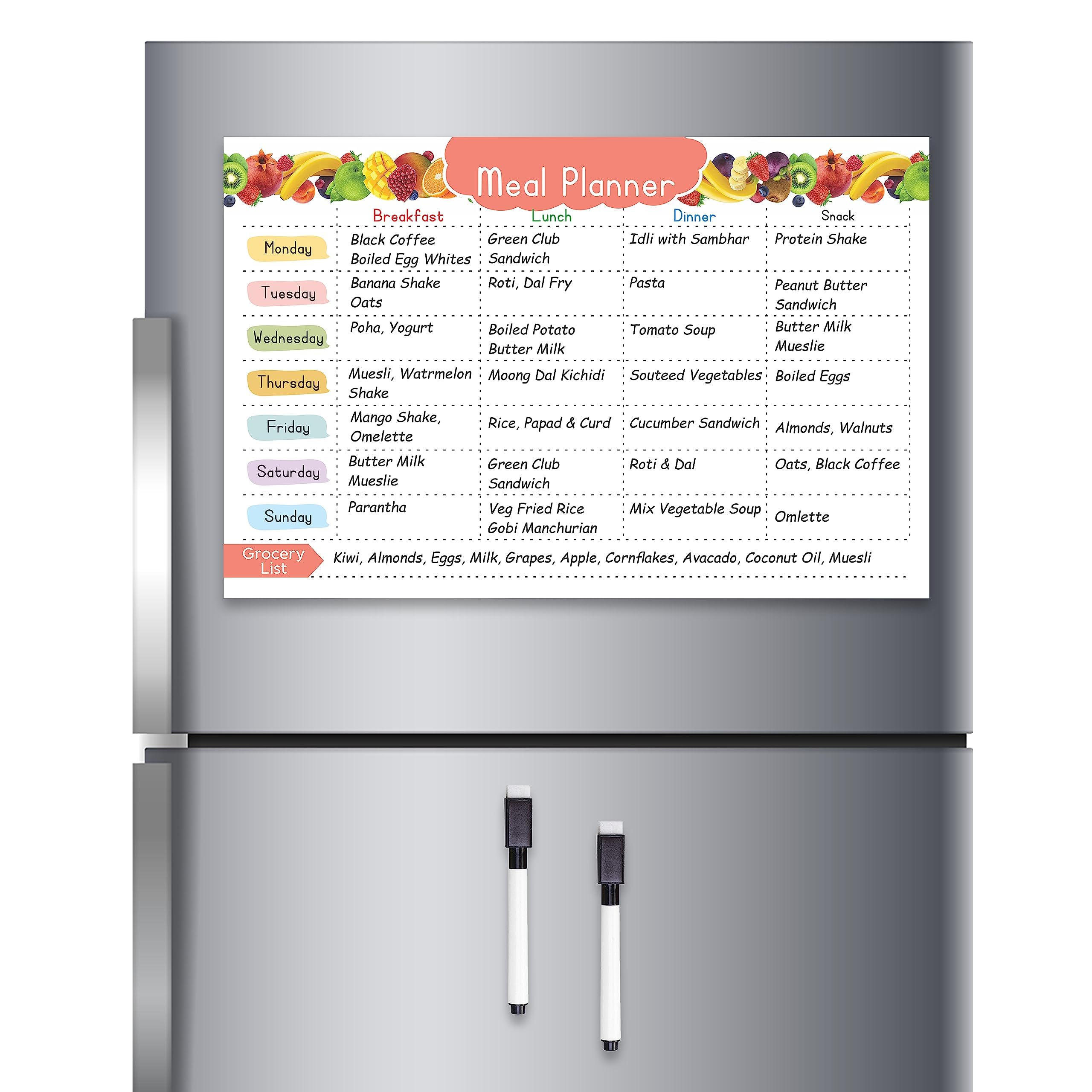 Clickedin Smart Magnetic Weekly Meal Planner for Whole Week Attractive Design, Covers All Days with Grocery Planner with 2 Dry Erase Marker Menu Planning Calendar Sheet (18 * 12 inch)