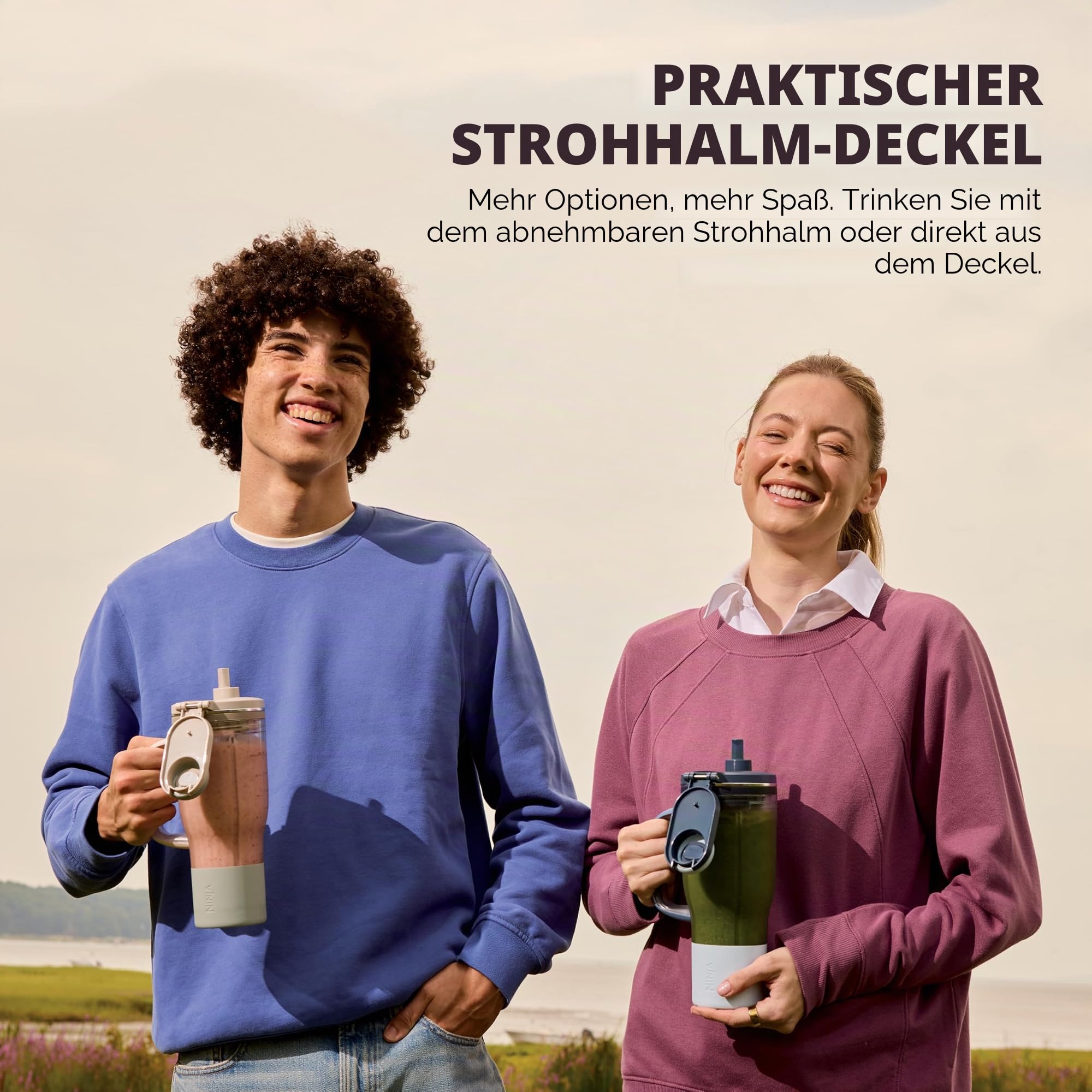 Ninja Blendboss Persönlicher Entsafter für Smoothies und gefrorene Getränke, 670 ml, Reisebecher mit auslaufsicherem Deckel, Trinköffnung und abnehmbarem Strohhalm, Auto-iQ-Technologie, 1200 Punkte