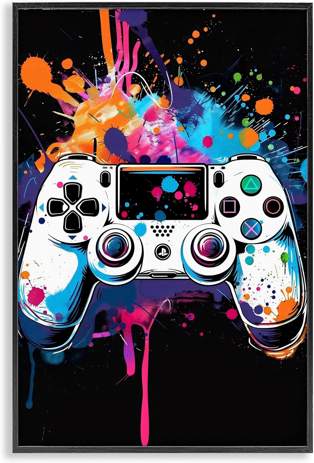Gaming Controller Neon Splatter, 20 x 30 Inch Framed Giclée Print