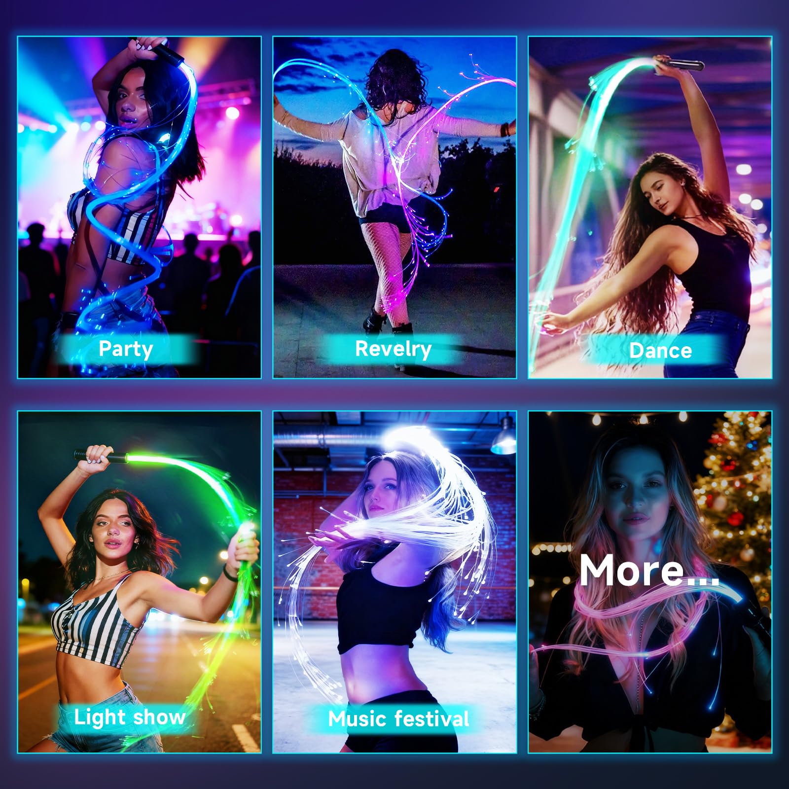 BigKing LED Light Whip Fouet à LED en fibre optique 7 couleurs 4 modes d'éclairage pivotant 360° pour fête festival musique danse
