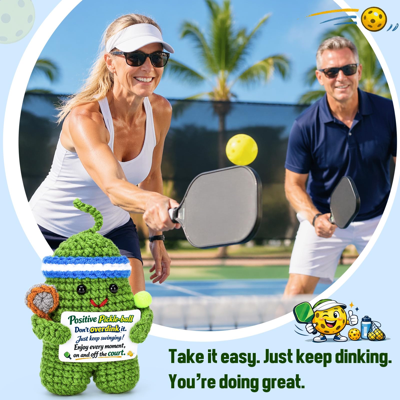 Pickleball Gifts for Women Men - Funny Crochet Pickle Ball Accessories Gift Inspirational Positive Support Stress Relief Cheer for Friend Coworker College Student Fathers Day Birthday