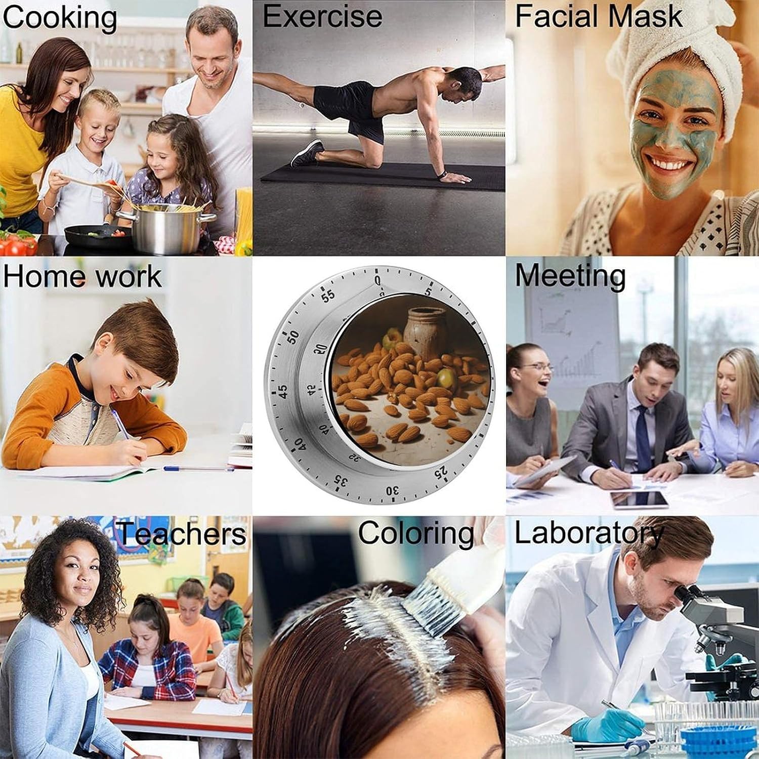 Almonds and Jars Timer Stainless Steel Mechanical Countdown Timer for Loud Alarm Cute Magnetic Timers Time Management Tool Cooking Kitchen Timers for Baking Grilling