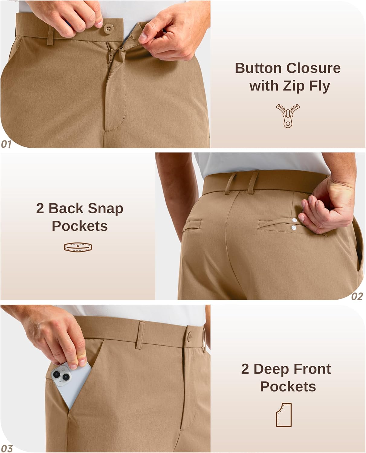 G Gradual Men's Golf Shorts 12" Long with 4 Pockets Lightweight Casual Knee Length Short Quick Dry Hiking Work Travel Shorts - Image 4