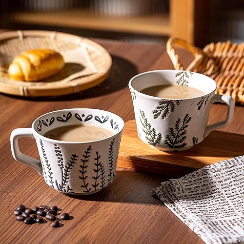 Miniatura 6 de Juego de 4 tazas de café con cuchara dorada, taza de cerámica pintada a mano de estilo antiguo de 11 onzas para hombres y mujeres, regalos únicos de