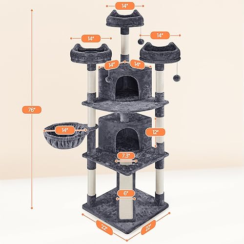 Miniatura 2 de Yaheetech Árbol para gatos de 76 pulgadas de varios niveles con condominio grande para gatos y perchas acogedoras, casa de juegos estable para