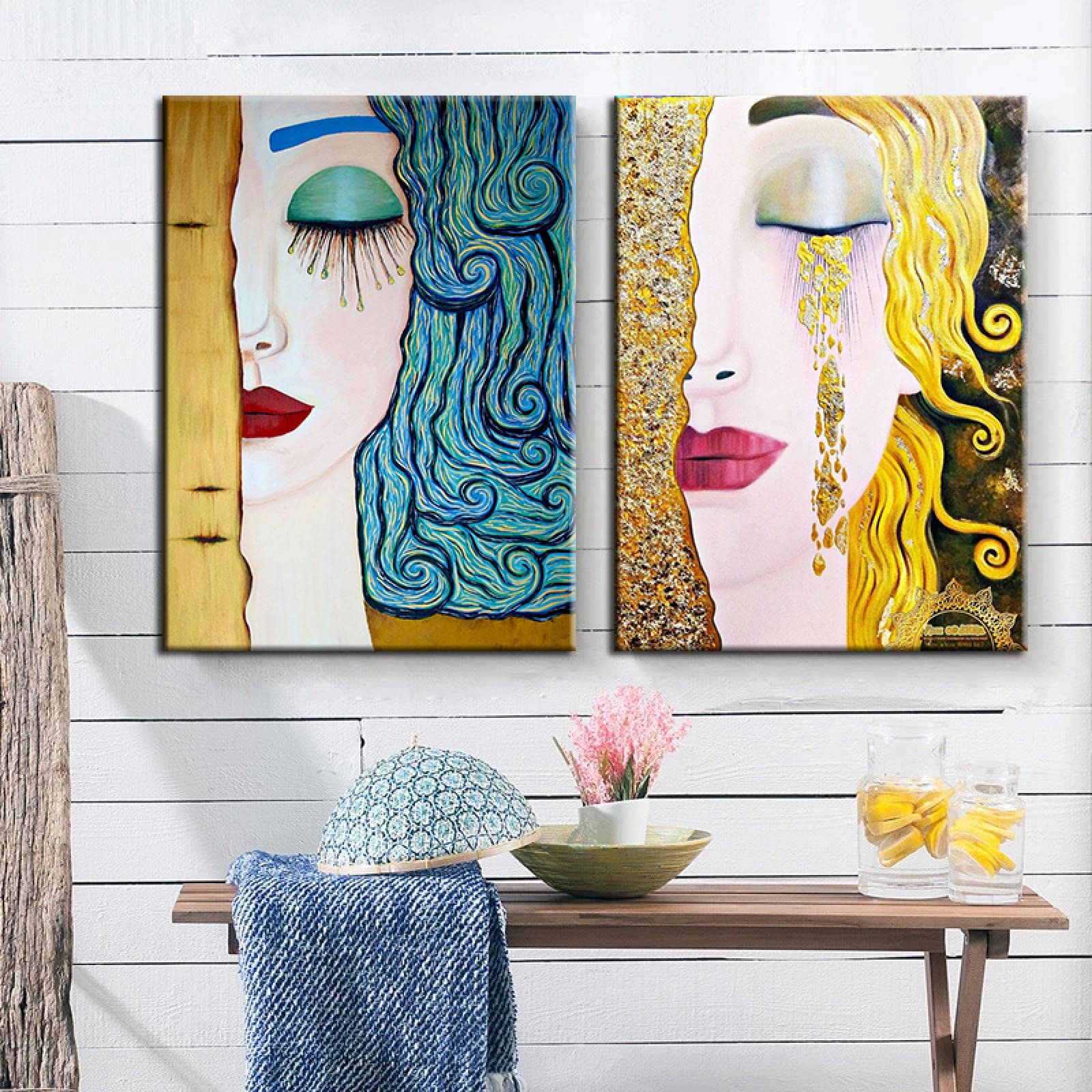 Amazon.co.jp: クリムトスタイルの絵画ゴールデンティアーズ泣いている