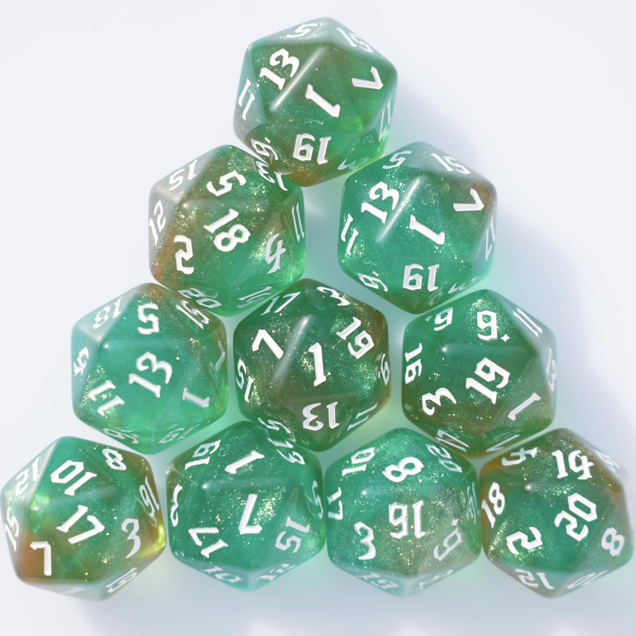 10PCs D20 Polyhedral Dice Set 22mm for DND RPG MTG Dungeons and Dragons Dice (Green+Curry) — image 1