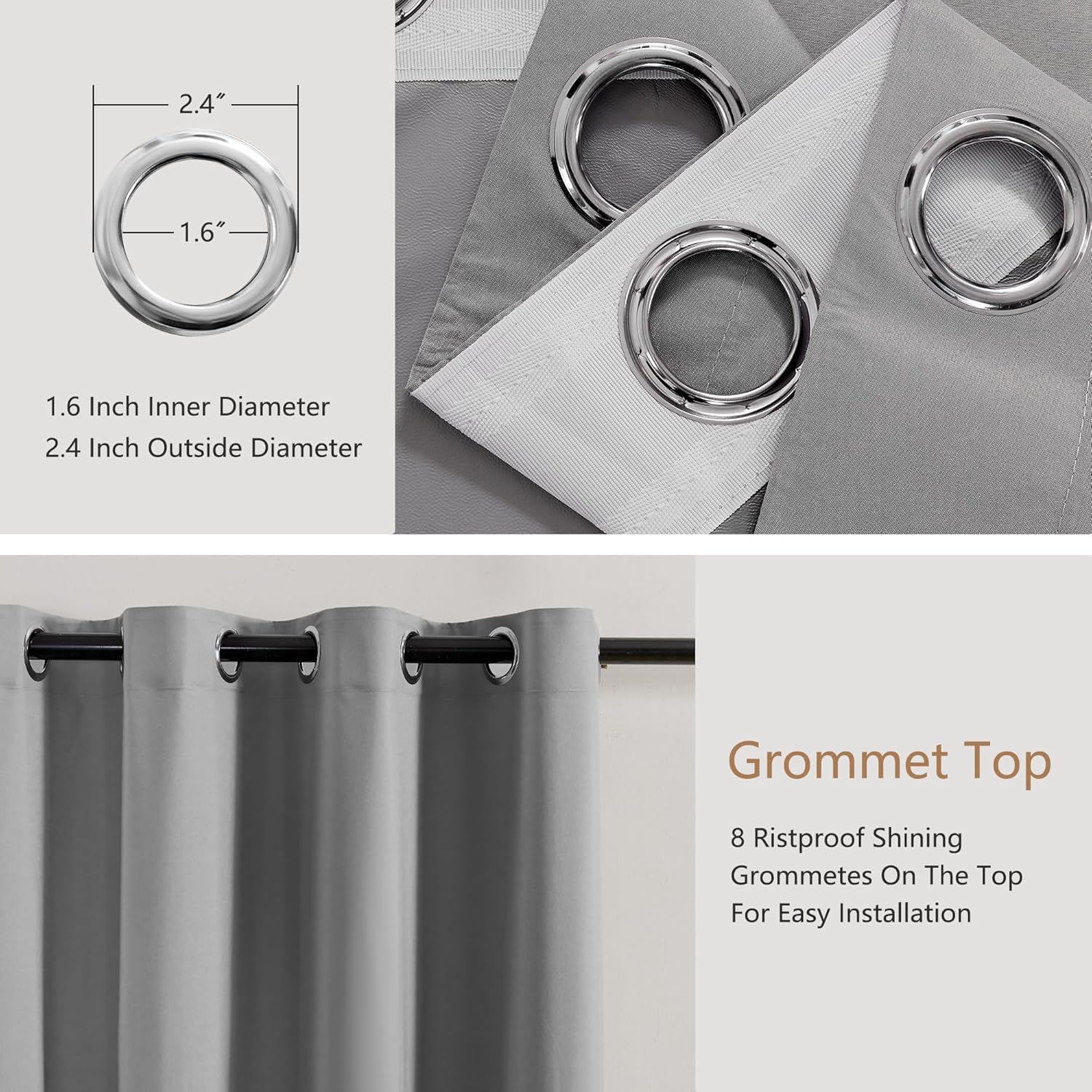 YC WINRRARII Grommet 100% Blackout Curtains with Black Liner for Bedroom 96 inches Long 2 Panels Set Blocking Curtains Window Treatments for Living Room Privacy Protection(52" W x 96" L, Deep Gray)