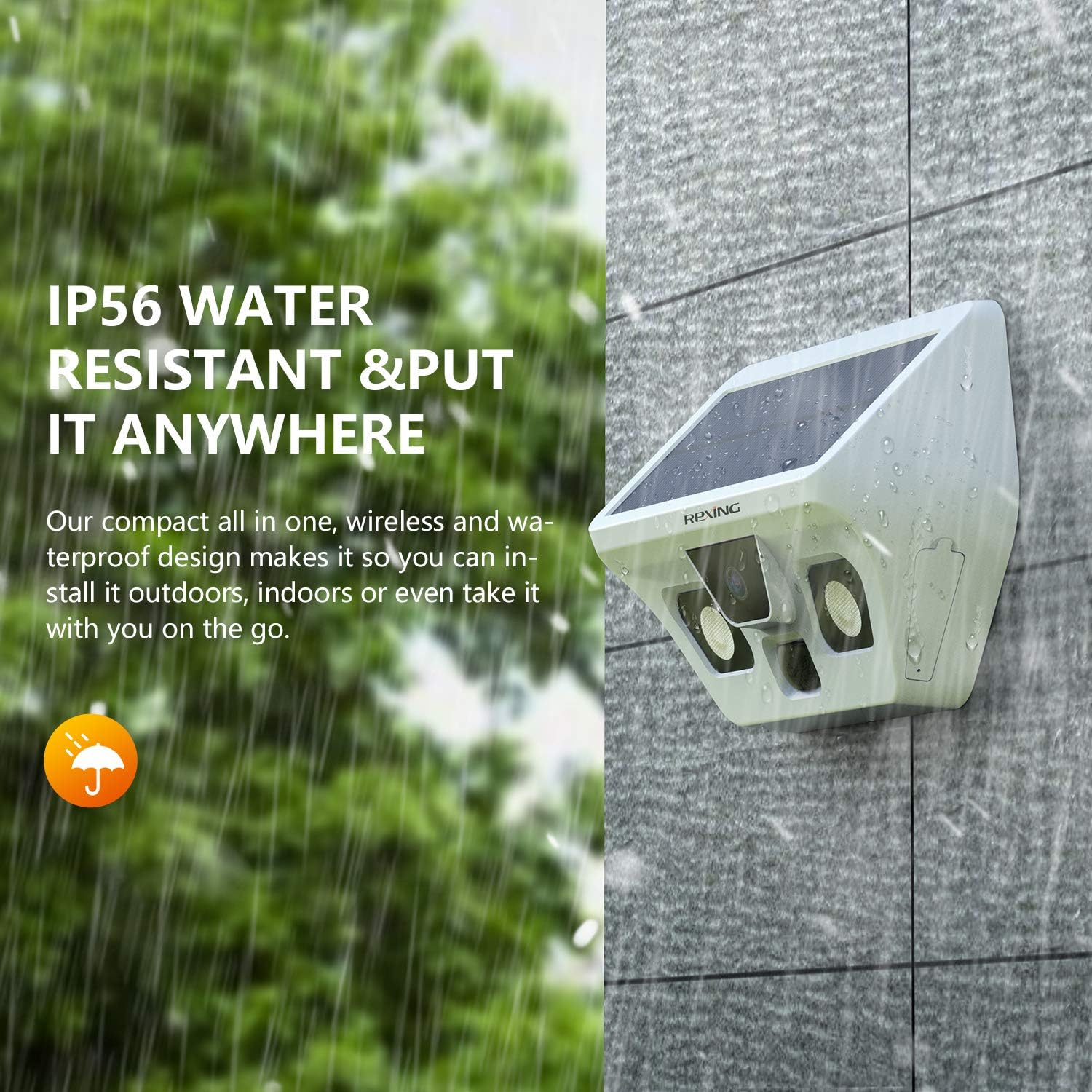 New Arrivals REXING Wireless Solar Powered Outdoor Security Camera System, 130° Wide Angle,1920x1080p Full HD Video @30fps, Night Vision w/PIR Motion Sensor, MIC,Photo Burst,Waterproof,Support up to 512GB