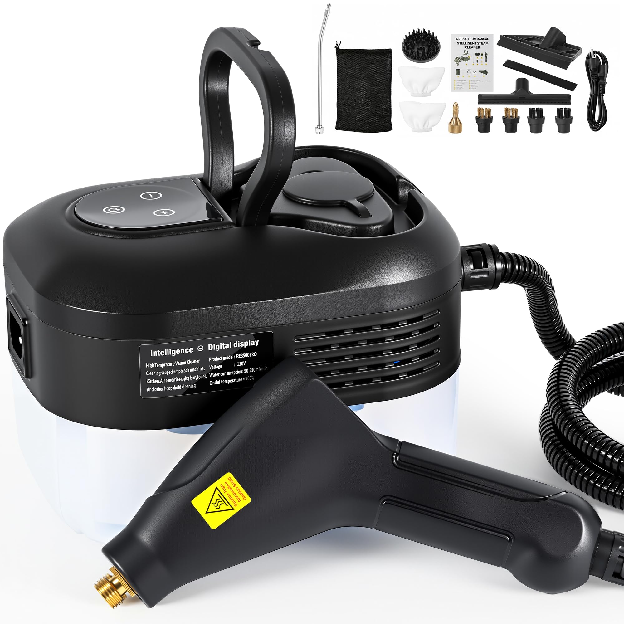 1500W Handheld Steam Cleaner 1 2L 266 High Temperature Pressurized Steamer 6 Speeds 3 5Bar Intelligent Touch Panel