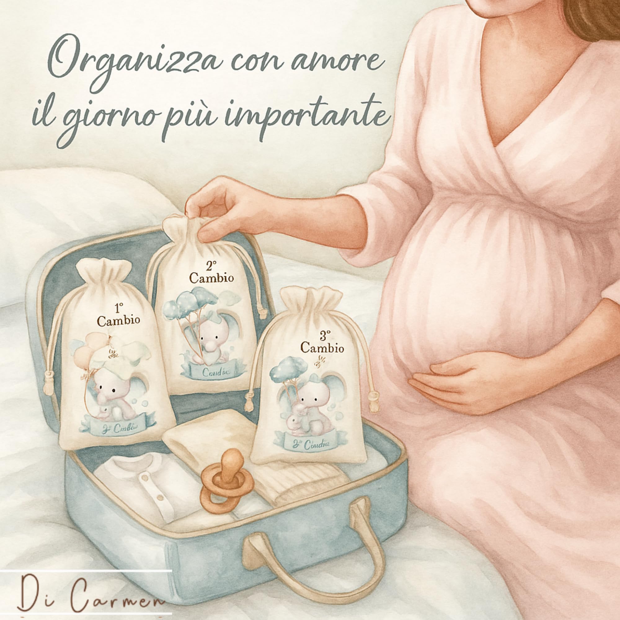 Sacchetti Primo Cambio Ospedale Personalizzati con Nome – Set Nascita Neonato Bimbo/Bimba – Sacchetto Corredino Maternità – Idea Regalo Baby Shower – Made in Italy