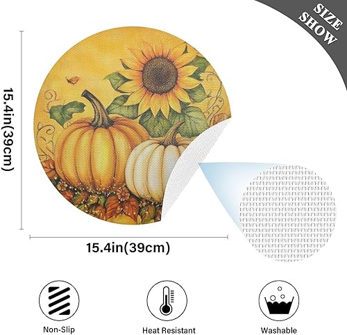 Miniatura 10 de Kcldeci Juego de 1 manteles individuales para mesa de comedor, diseño de copo de nieve de Navidad, color azul, manteles individuales redondos para