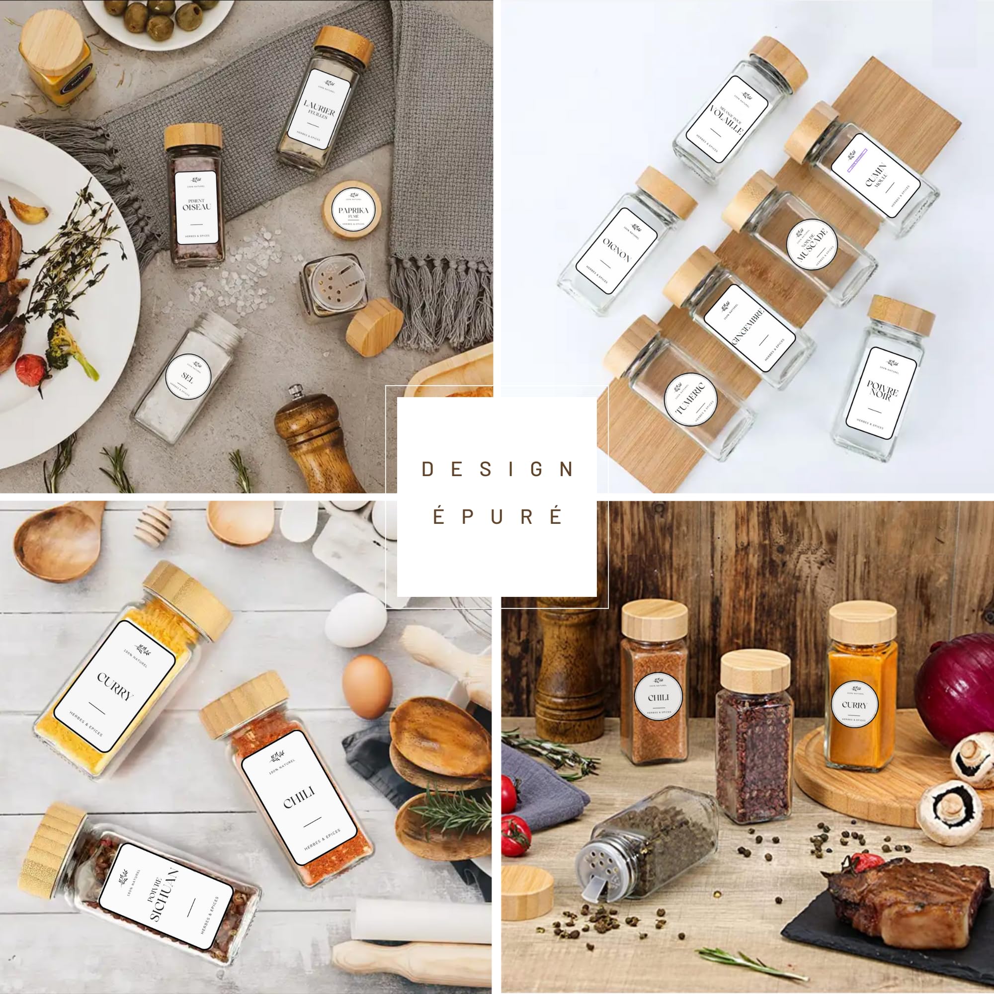Set 24 Barattoli Per Spezie In Vetro 120ml Con Coperchio Bambù, 140 Etichette, Imbuto, Spazzola, Setaccio 2 In 1, Organizer Cucina - 4
