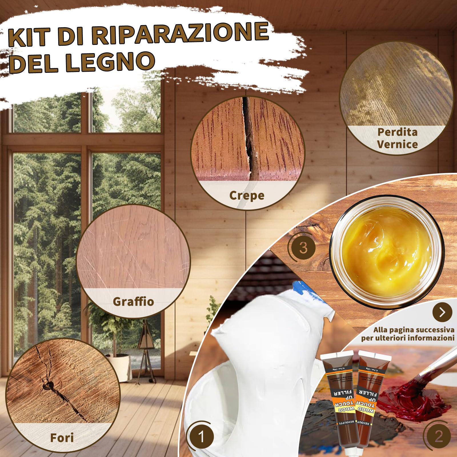 Kit Per La Riparazione dei Mobili, Tutto-In-Uno Kit Riparazion Legno Include Stucco per Legno & 12 Colori Stucco per Ritocco e Cera d'Api, Kit Riparazione Mobili in Legno di Graffi, Crepe, Macchie