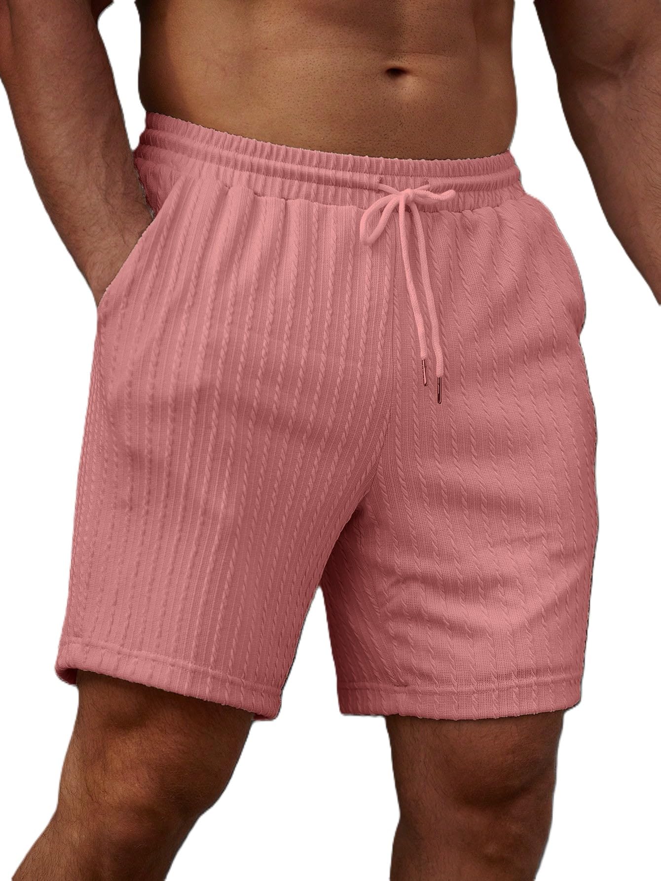 Mens Casual Shorts - Cotton Drawstring Summer Beach Stretch Twill Chino Golf Shorts(XL_Rose Pink)-image-24