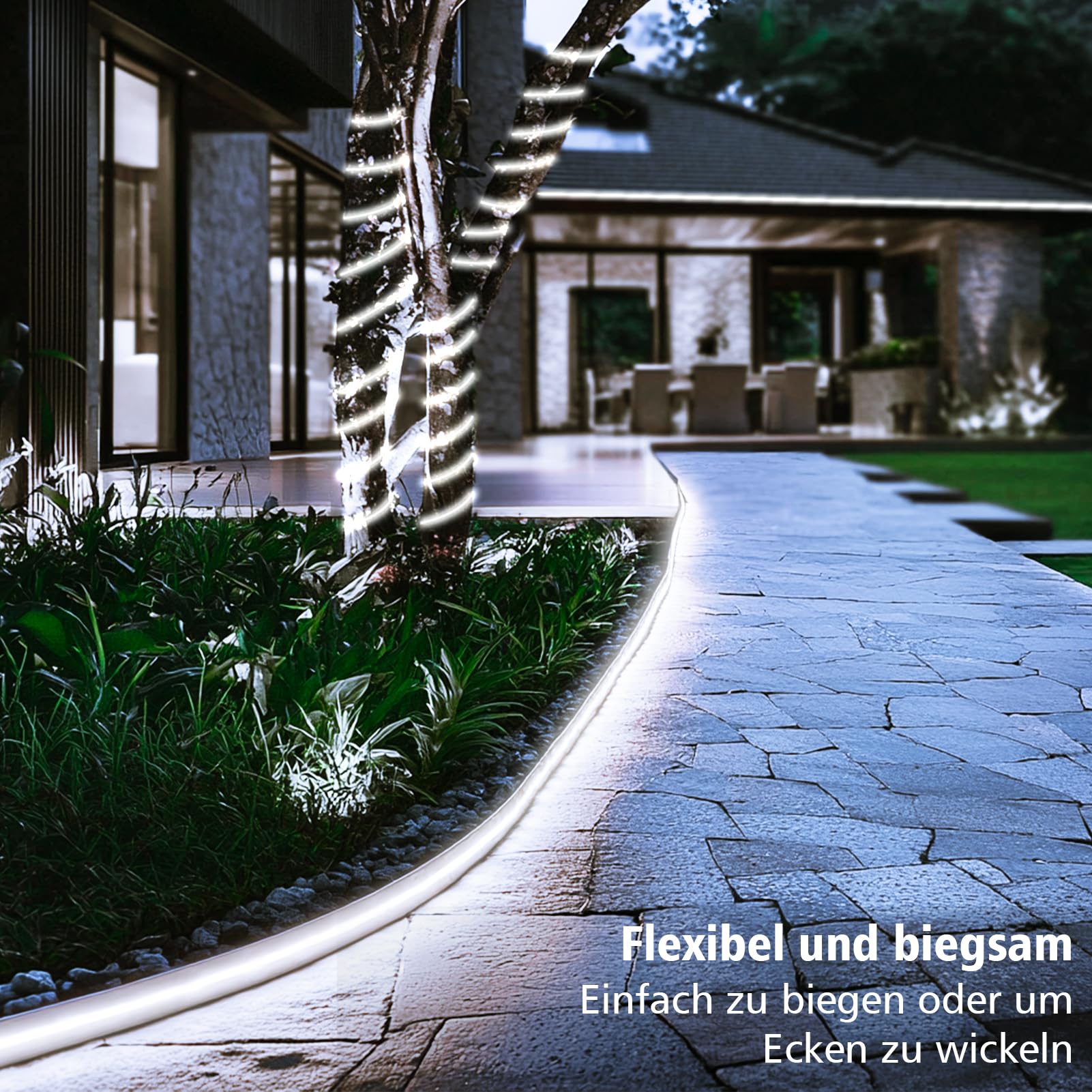 echosari Bande lumineuse solaire à DEL pour extérieur, 10 m, 640 DEL avec télécommande et 8 modes, lumières solaires de jardin étanches pour clôture, porche, tonnelle, cour, arbres, décoration