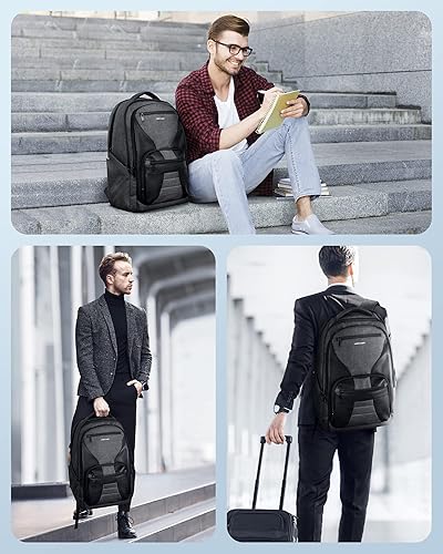 Miniatura 7 de LIGHT FLIGHT Mochila de viaje, mochila para laptop para hombres, mochila de computadora de 17.3 pulgadas, mochila de negocios, bolsa de trabajo con