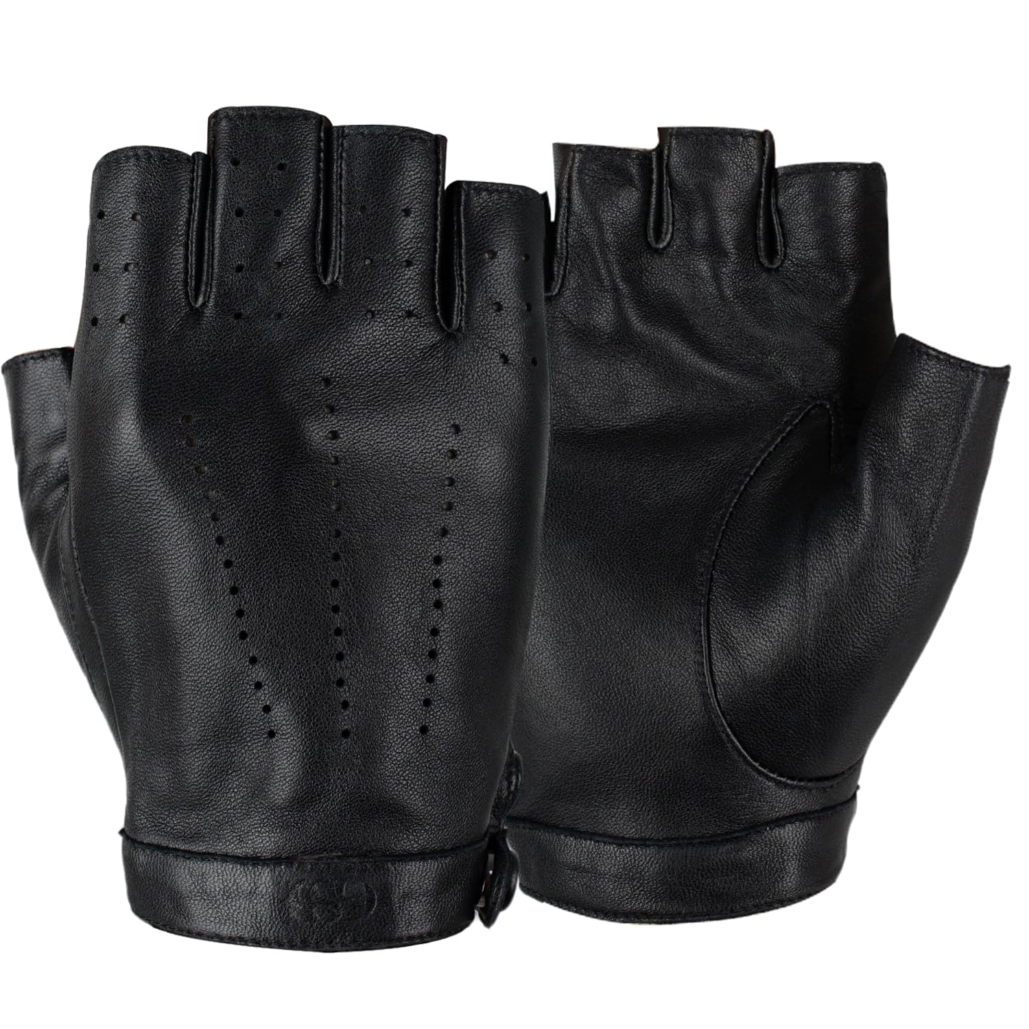 GSG Guantes sin Dedos de Cuero para Mujer sin Forro Medio Dedo Guantes de Piel de Oveja para Conducir W200103