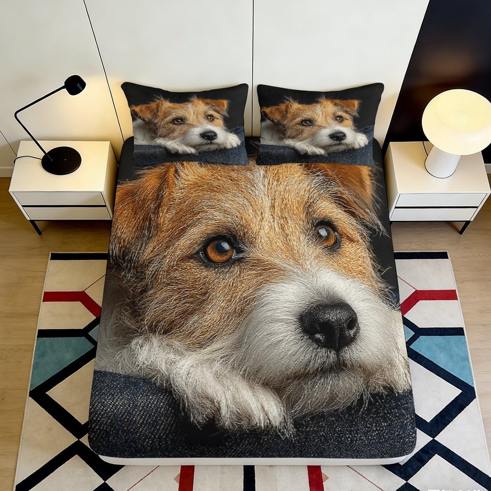3D Printed Brown Dog Fitted Sheet Microfiber Soft Breathable Realistic Puppy Mattress Cover for Bedroom Dorm Decor 90x200x25cm
