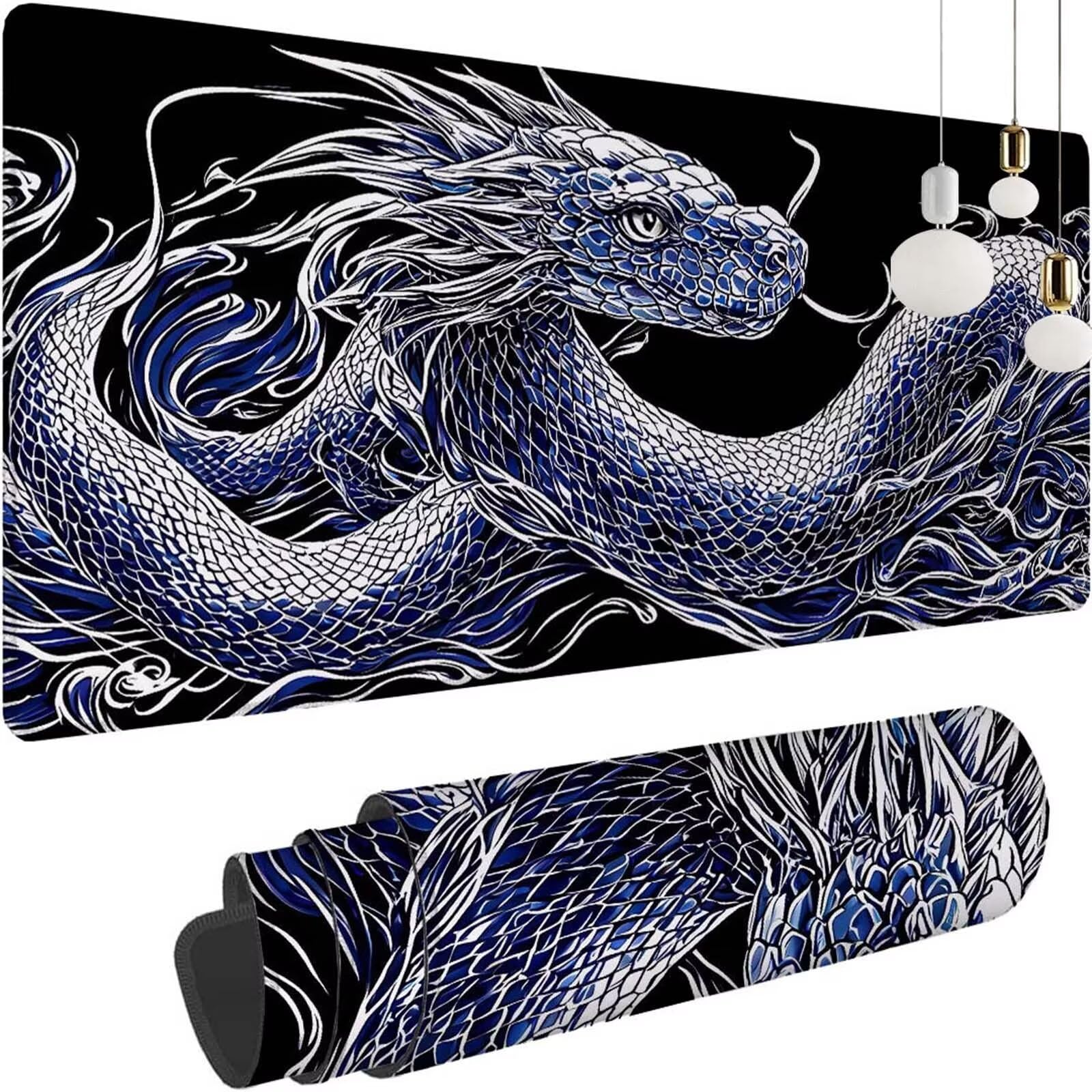 Alfombrilla Ratón Negro Serpiente Alfombrilla Ratón XXL 1400x600x3mm Mouse Pad Resiste Salpicaduras, Extendida de Gran Tamaño con Bordes Cosidos, Mejora la Precisión y la Velocidad, Duradera y-203