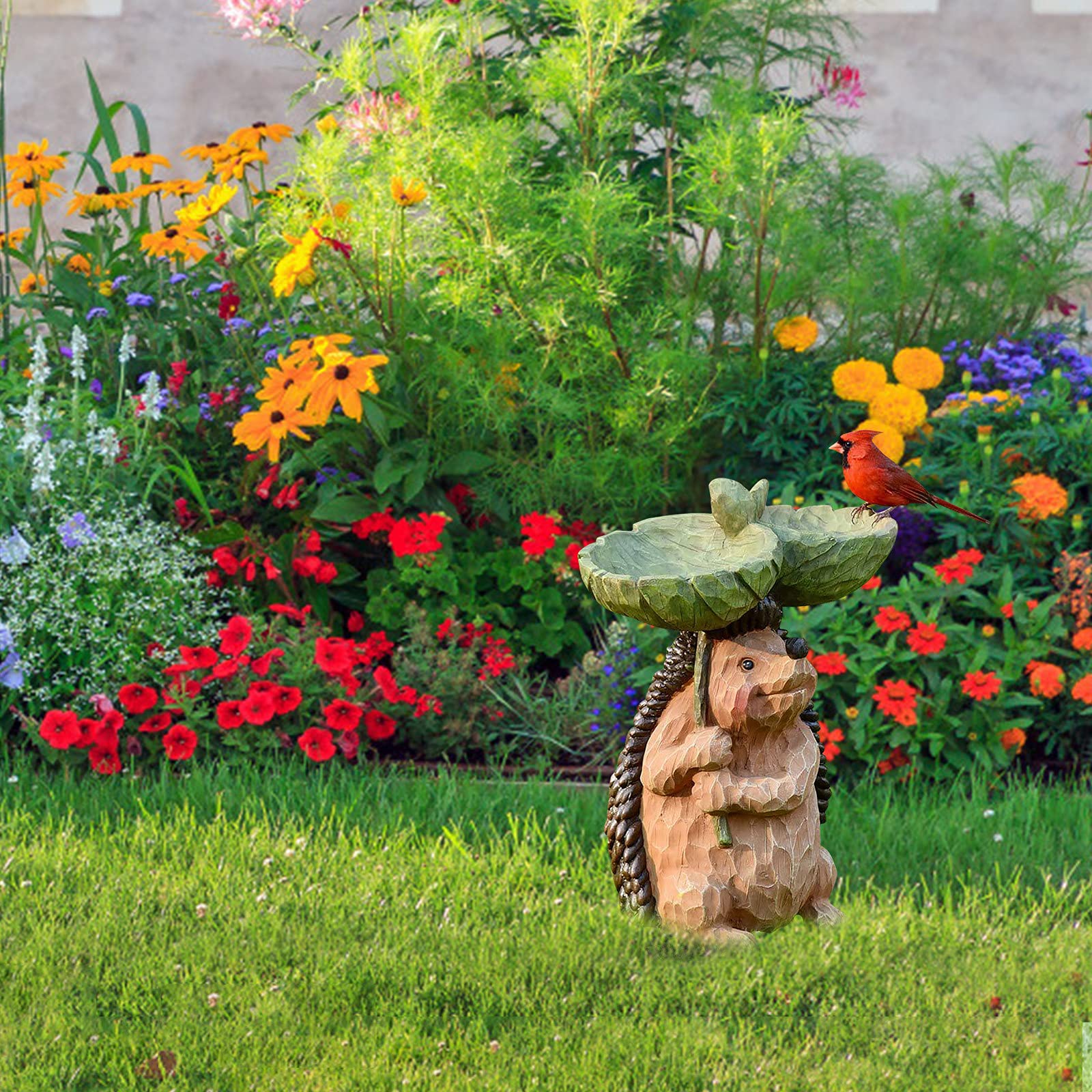 JINTAO Birdbath figurka zwierzęcia, poidło dla ptaków, do ogrodu, dekoracyjne poidło z żywicy poliestrowej, dozownik karmy dla ptaków, do ogrodu (C)