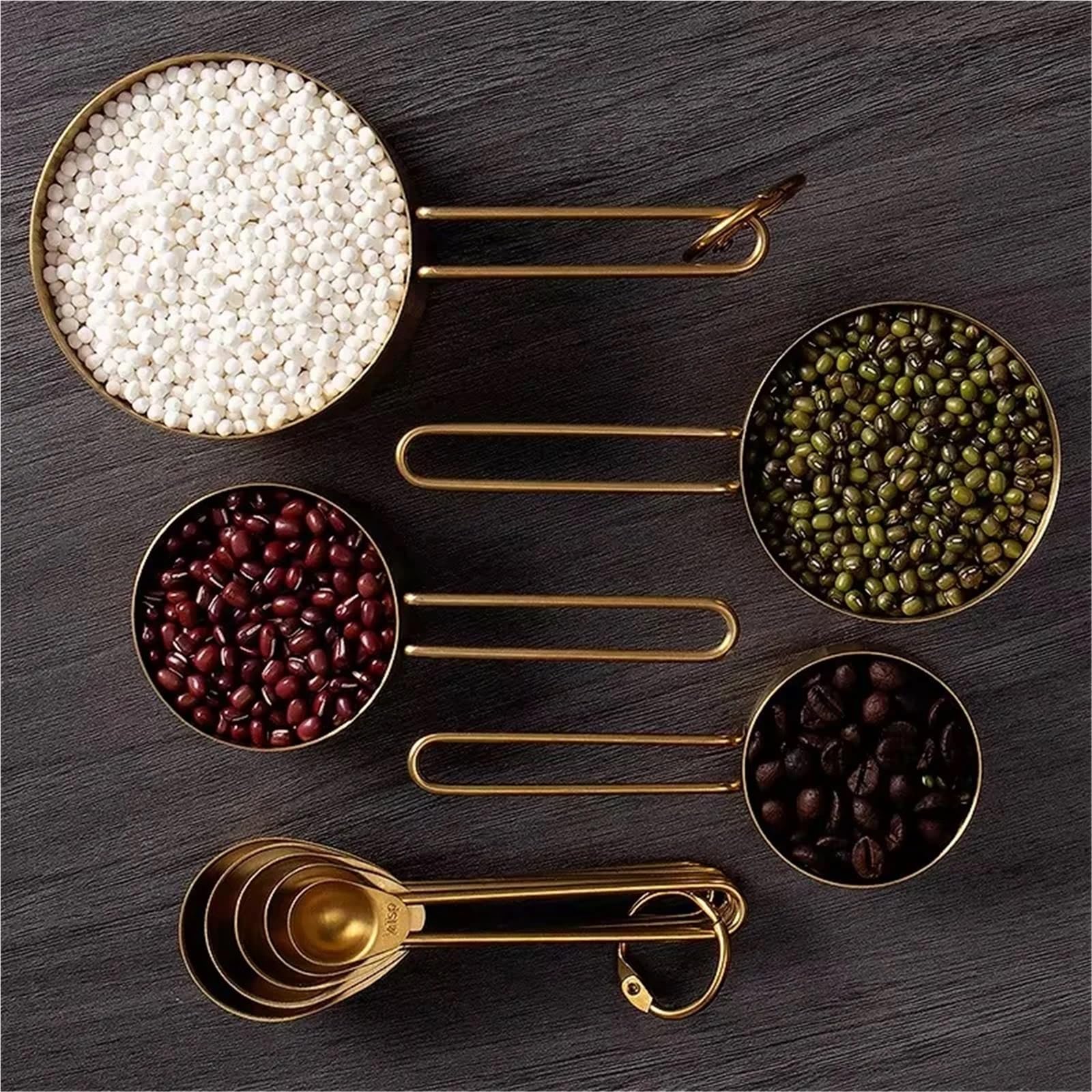 Juego de tazas y cucharas medidoras doradas acero inoxidable for cocina repostería, utensilios medición for cocinar con precisión para Medir Líquidos y Sólidos