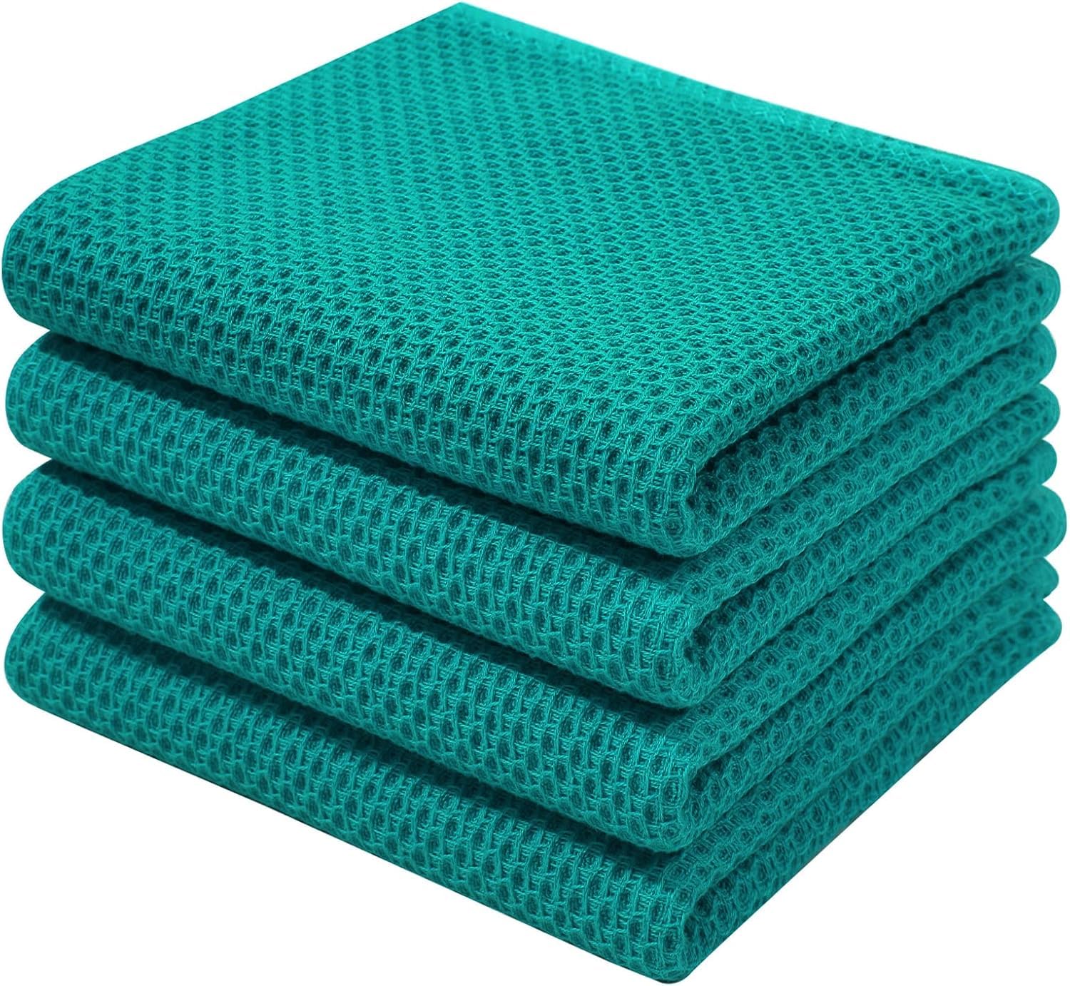BW&HM Geschirrtücher Baumwolle Geschirrhandtücher Küchentücher Küchenhandtücher 4er Set 33x74 cm Blaugrün