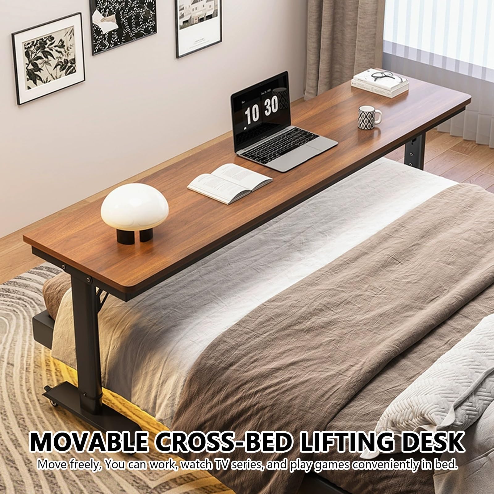 le Adjuble Biurko na łóżko z kółkami, stolik do przewijania, do użytku nad łóżkiem, biały, 43 cm x 104 cm x 28 cm, przenośny wortat do domu i biura