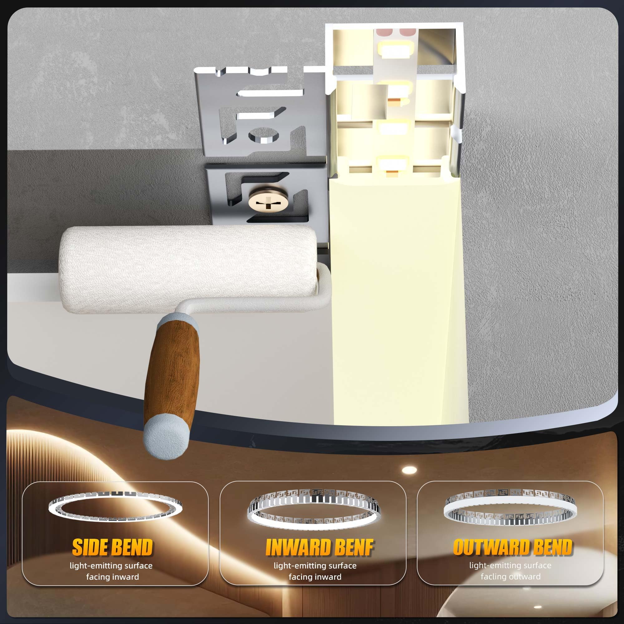 Profilo flessibile per cartongesso, 2 m × 20, in alluminio, per cartongesso, 40 x 12,5 mm, per soffitto e parete, profilo di montaggio per strisce LED fino a 18 mm, linea guida ideale per curve