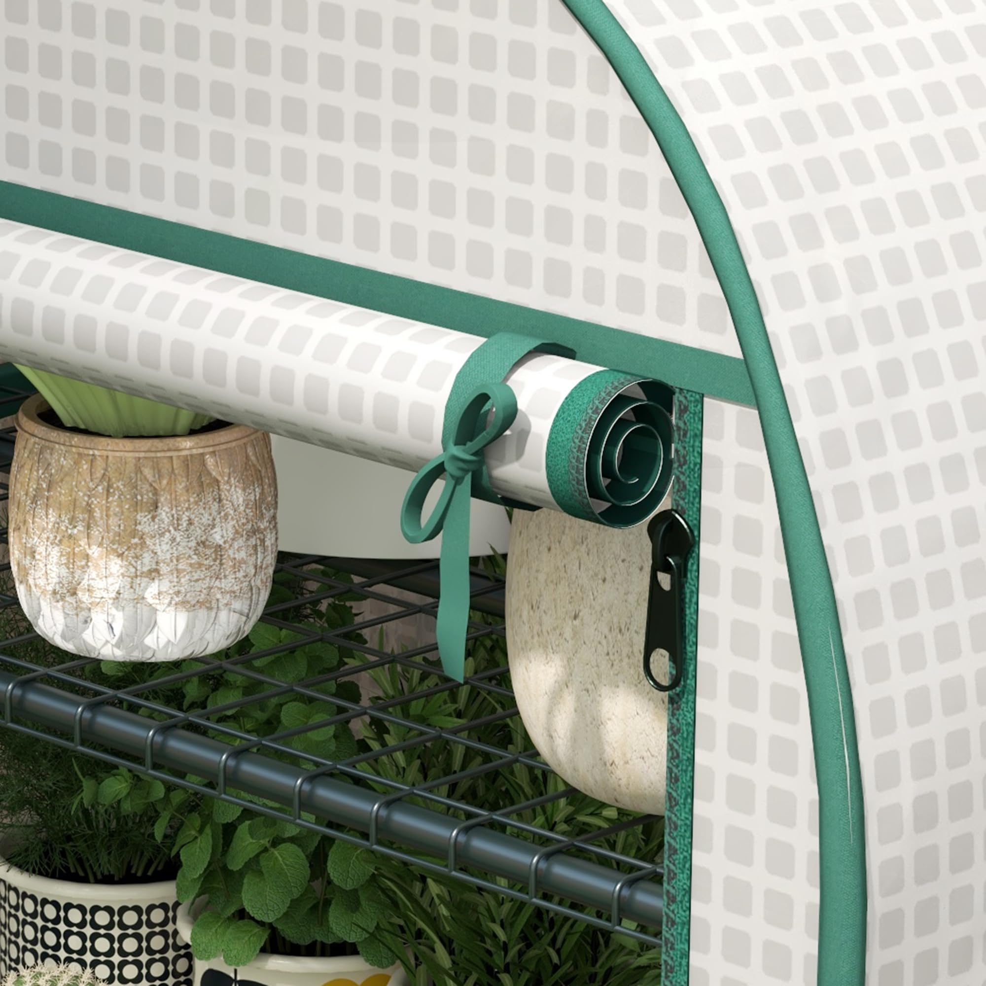 Outsunny Serra da Balcone a 4 Ripiani con Porta Avvolgibile, Serra per Orto con Struttura in Acciaio e Copertura PE, per Piante Orto Verdure Fiori Frutta, Anti UV, 80x50x160 cm, Bianco