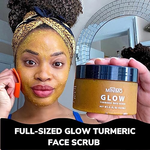 Miniatura 6 de Minimo Skin Essentials Exfoliante facial de cúrcuma Glow (Vanilla Bean) con aplicador de corazón Scrubbie para una piel radiante y clara - 5 onzas